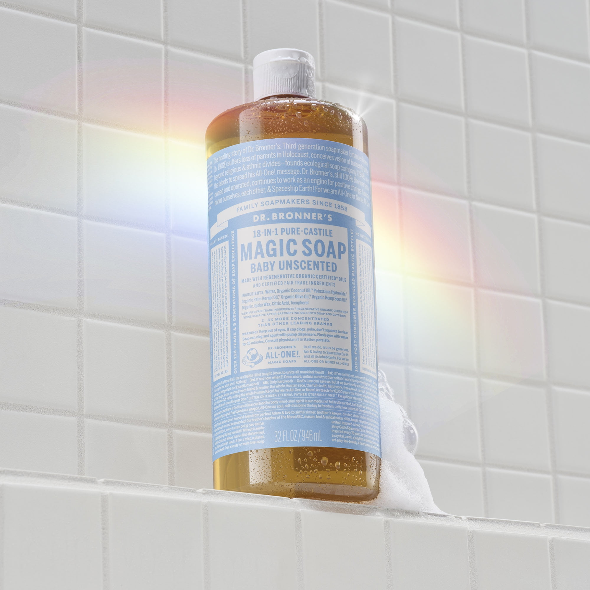 Dr. Bronner's Pure-Castile Liquid Soap, Unscented Organic Face and Body Wash (32 oz) e4ilh