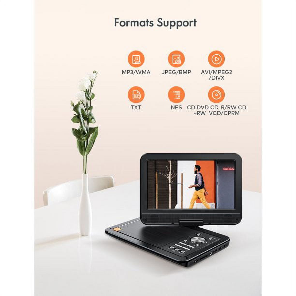 CocoBear Portable DVD Player with 7.5 in Swivel Screen, USB and SD Card Support (Black, 7.5 in) 9swnm