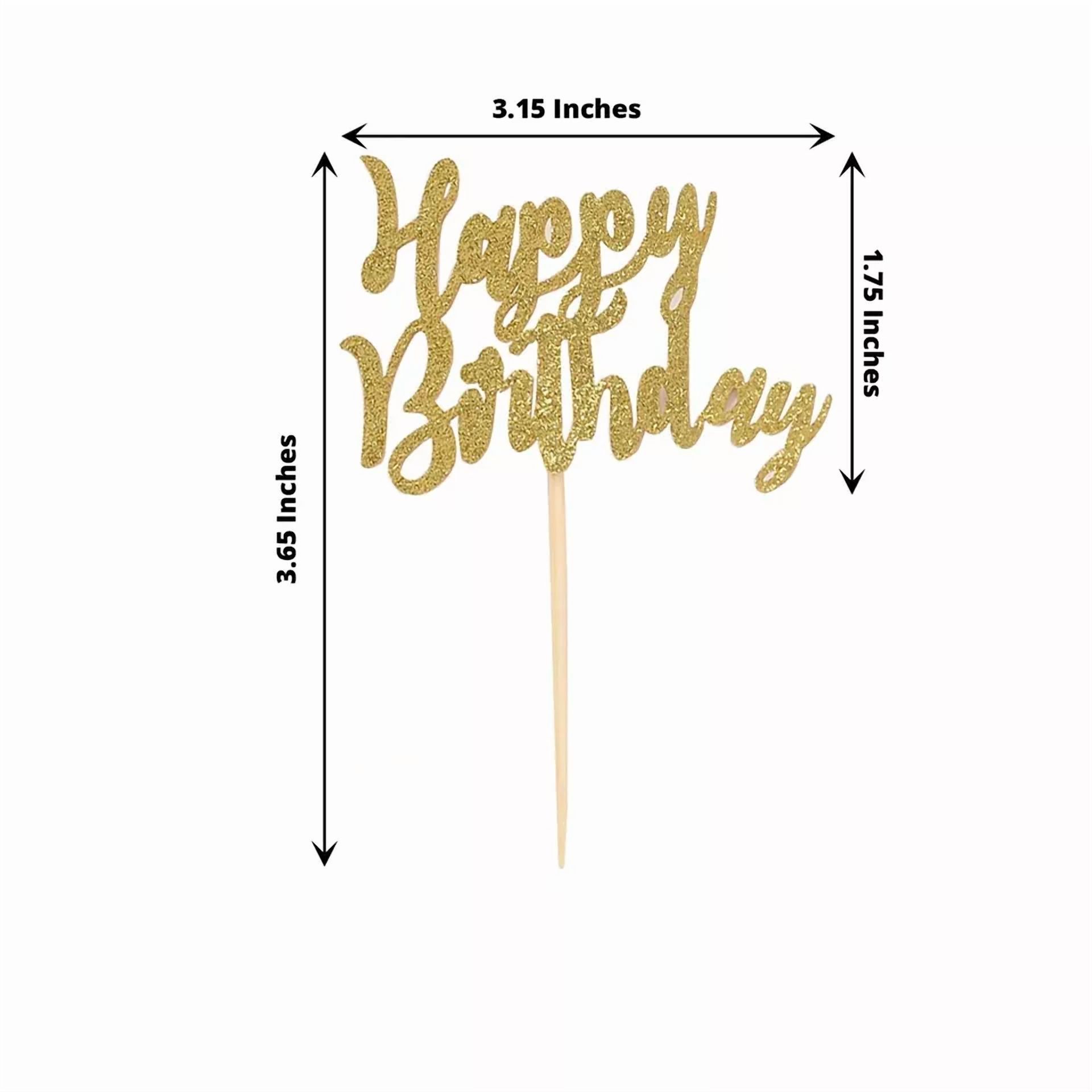 VAULT Happy Birthday Cake Cupcake Toppers Glittered Party Decorations (Gold, 24 Count) 8js29