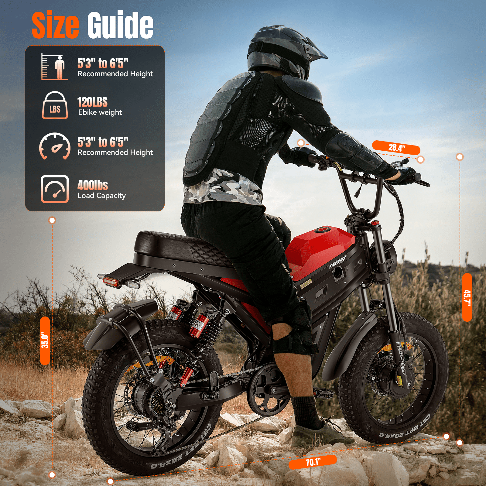 FREESKY Cheetah Dual Motor Electric Bike, 4000W AWD All-Terrain E-Bike with Full Suspension (Red, 20 in Fat Tires) 5wgs0