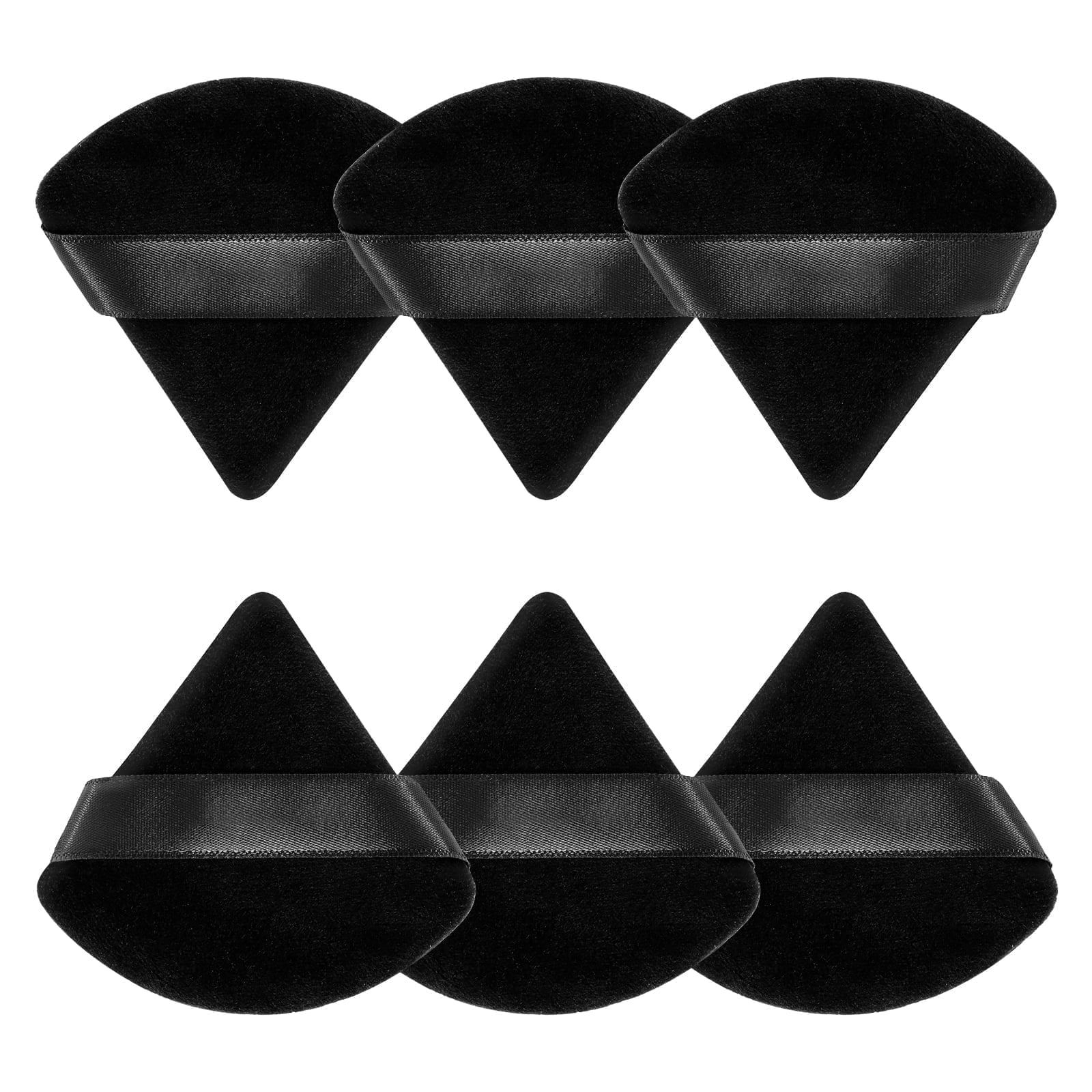 Huauo Triangle Velour Face Powder Puff Set with Storage Case (Black, 6 Pack, 2.76 in) dqd0o