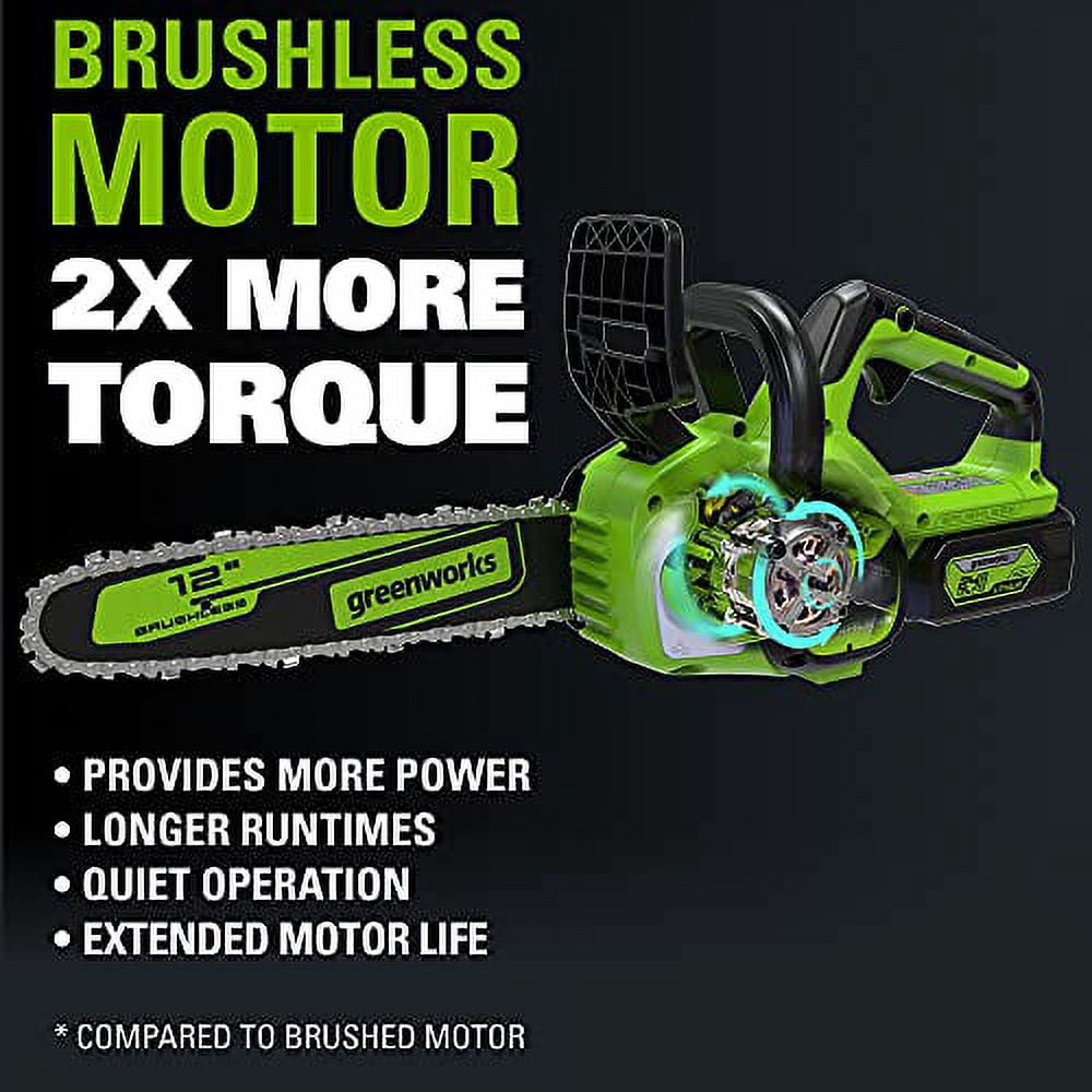 Greenworks 24V 12-inch Brushless Chainsaw Kit with 4.0 Ah Battery and Charger (Green, 12 in) zhkt3