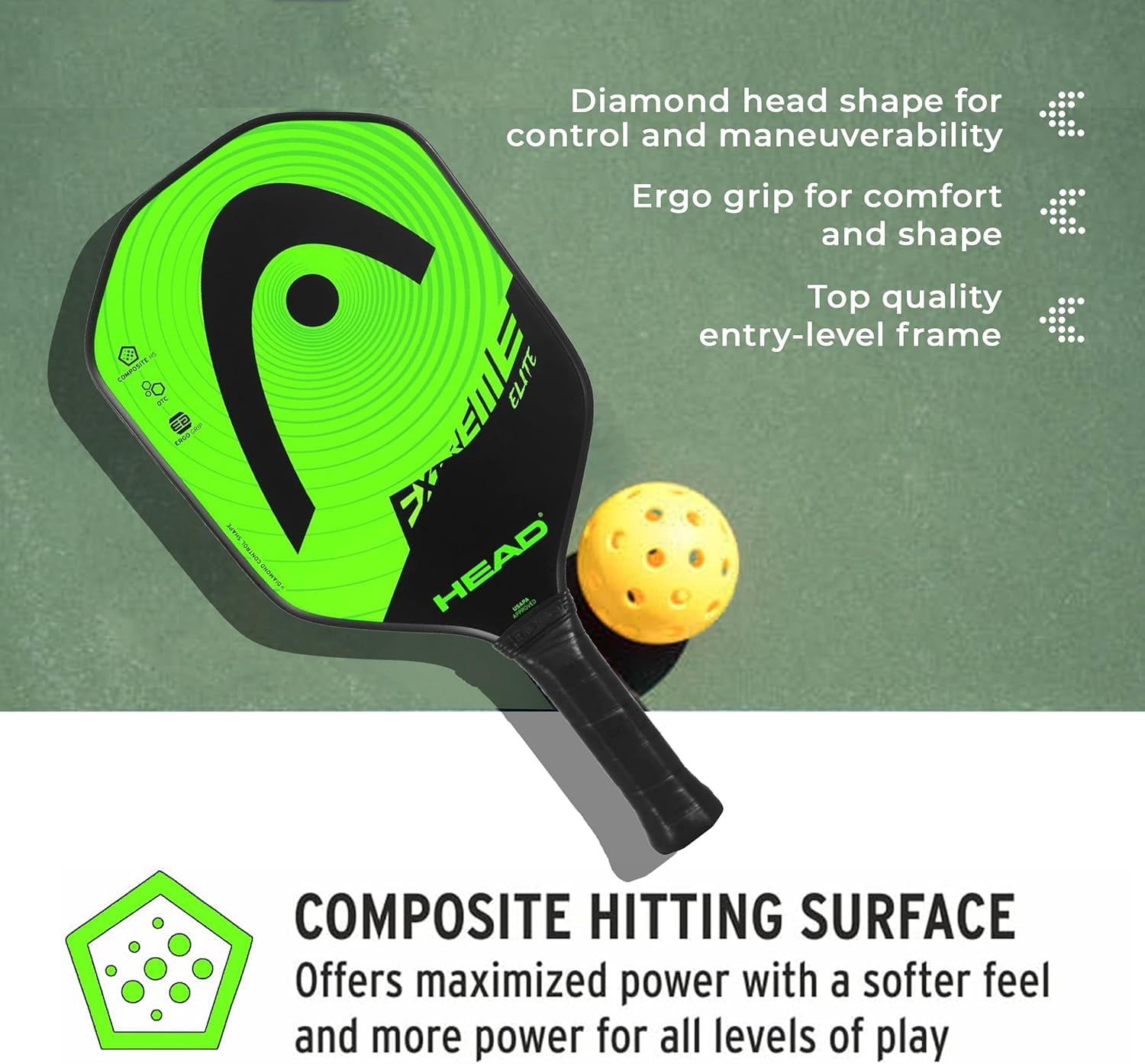 HEAD Extreme Elite Pickleball Paddle (Black, 7.8 oz) 5n42f