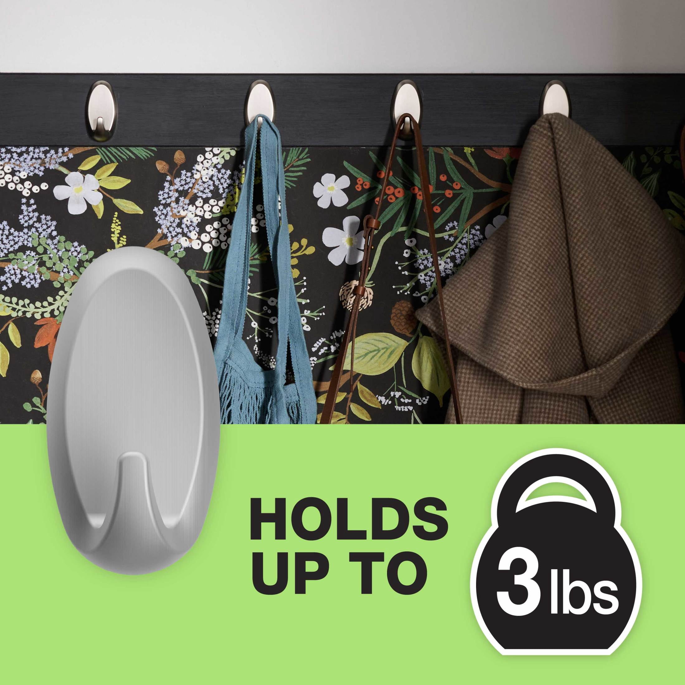FrogTape reMOVEables Heavy Duty Wall Hooks, Brushed Nickel Finish (2 Hooks, 4 Adhesive Strips) o4xiy
