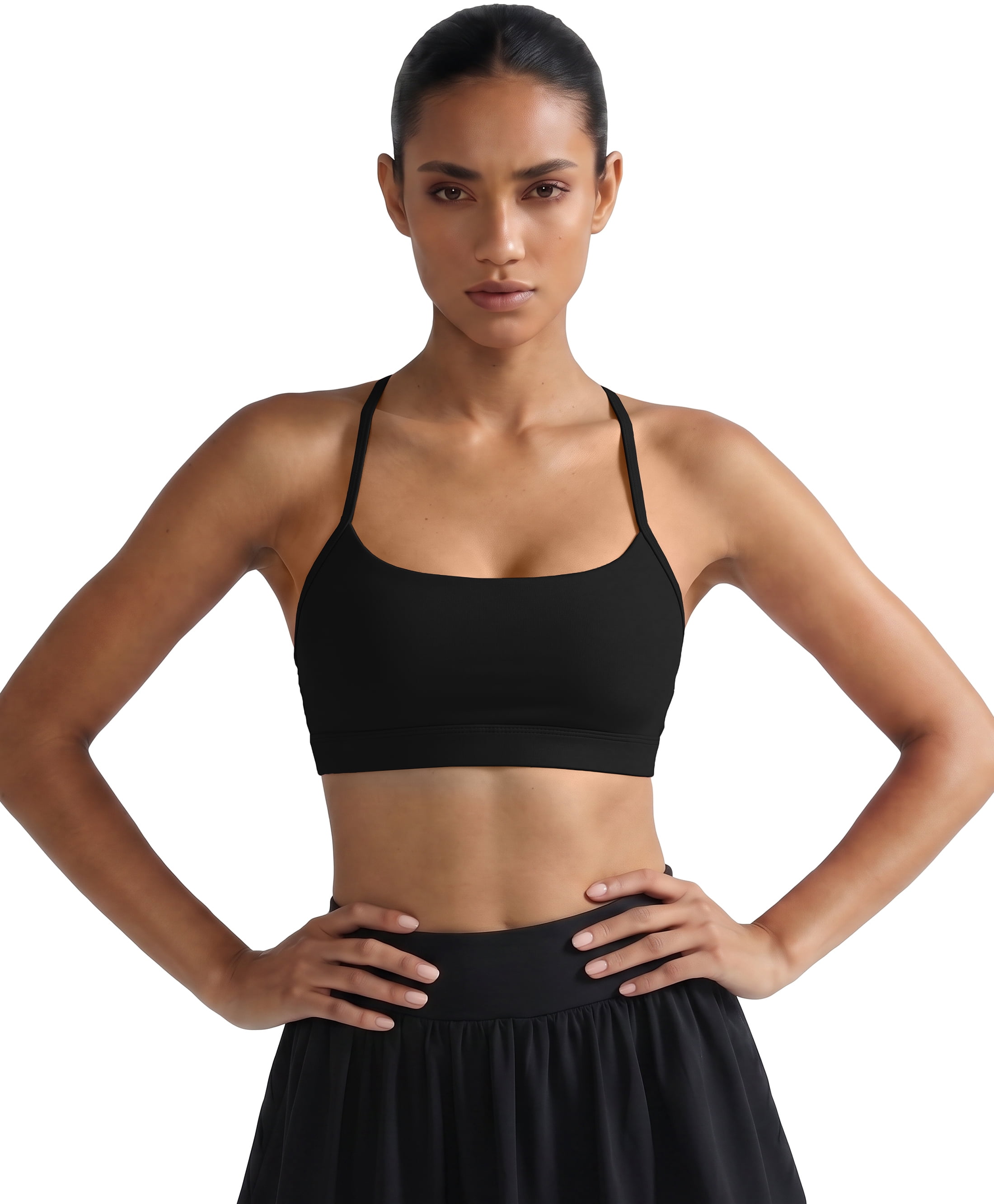 RUNNING GIRL Women's Padded Y-Back Sports Bra Low Impact Yoga Workout Top (Black, Medium) 8azzo