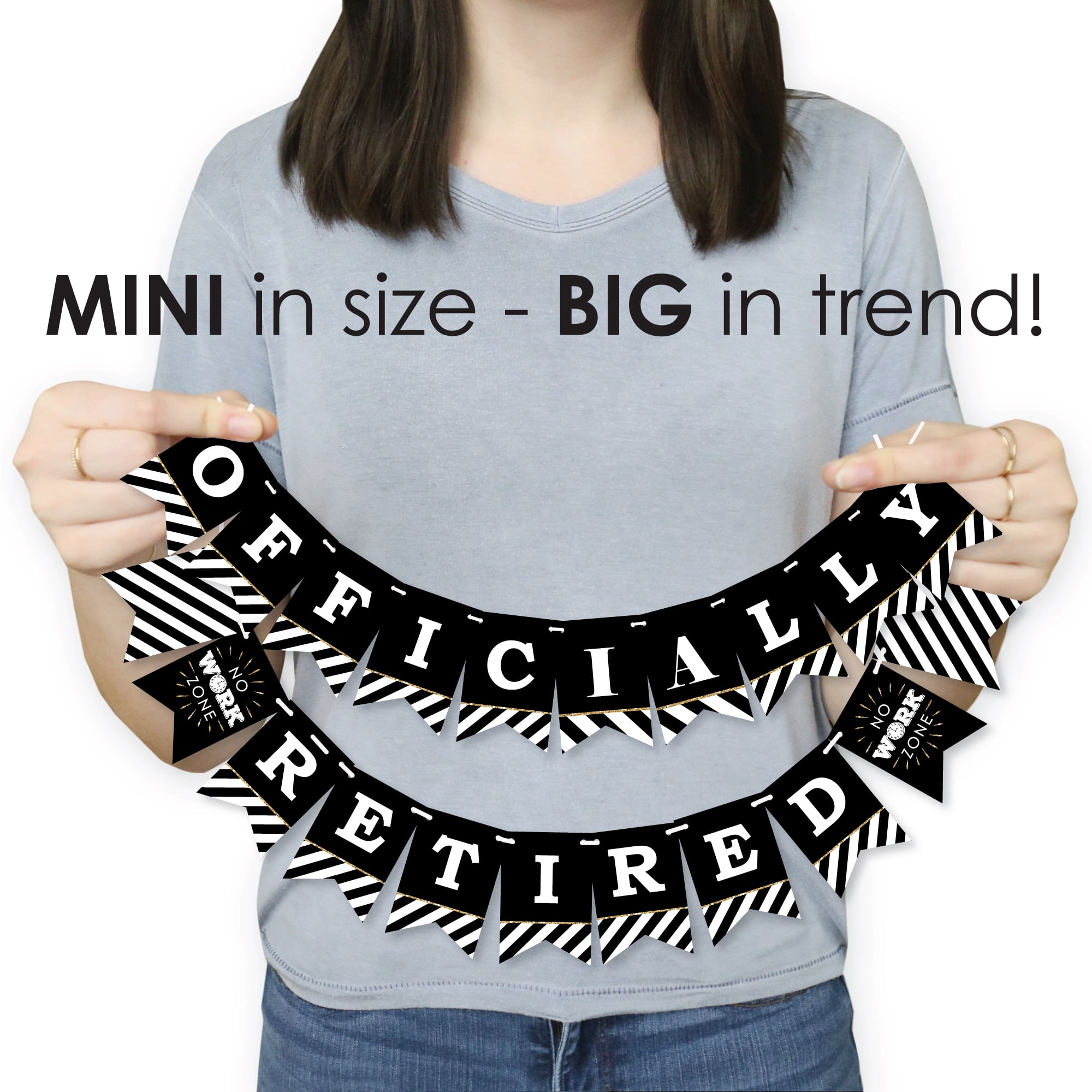 Big Dot of Happiness Happy Retirement Party Mini Pennant Banner (Black, 24 Piece Set) qggob
