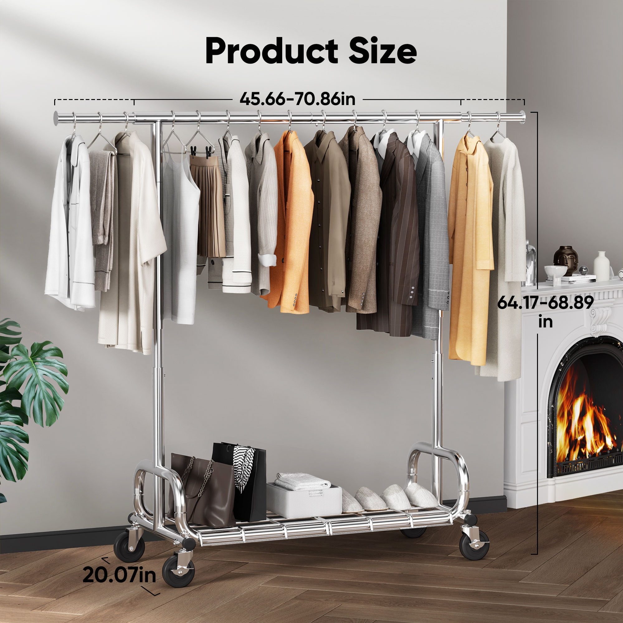 HOKEEPER Heavy Duty Rolling Garment Rack with Zippered Dust Cover (Silver, 450 lb Capacity) 7e30i