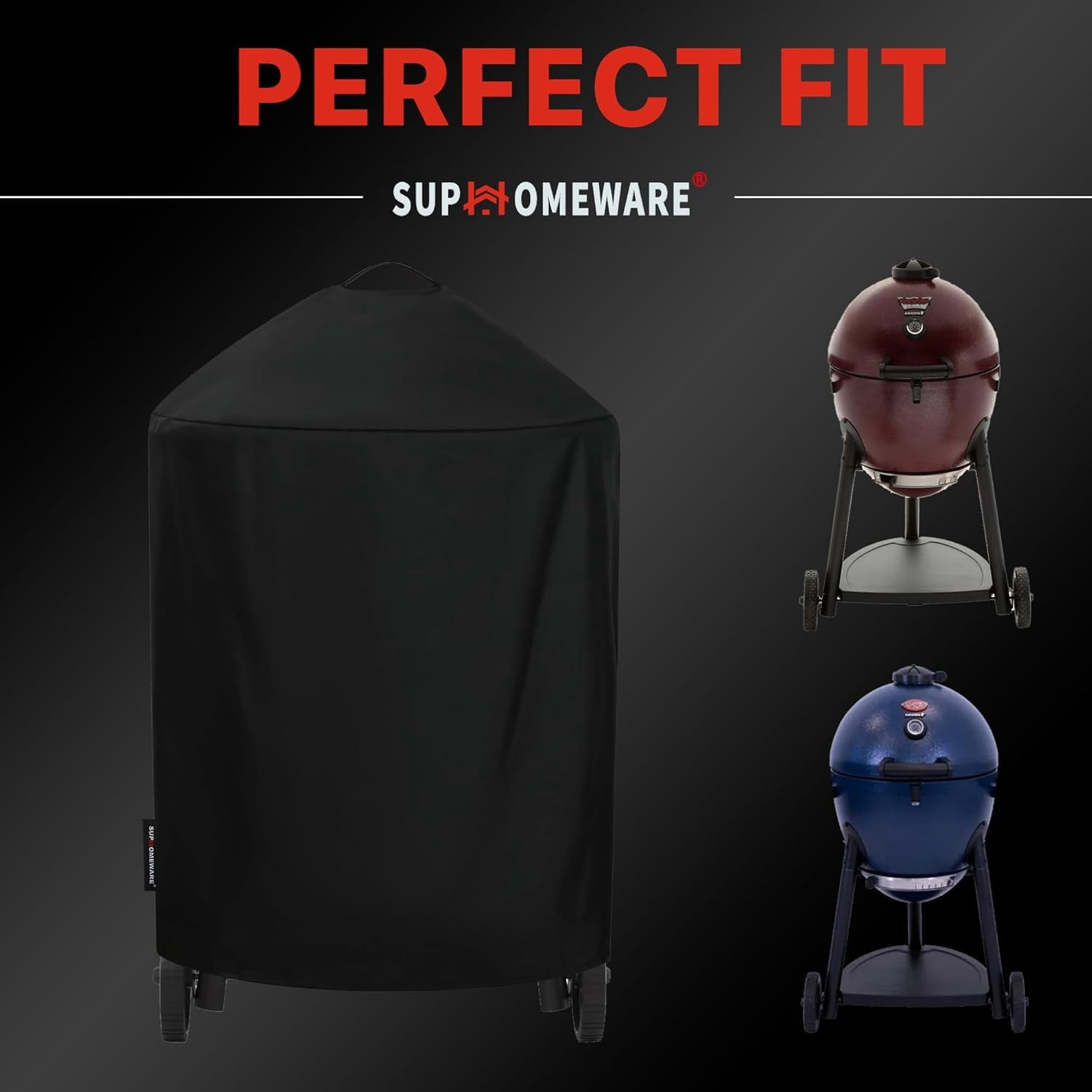 WGM Grill Cover for Char-Griller Akorn Kamado and Premium Kettle Charcoal Grill (Black, 26 in x 26 in x 32 in) obejl