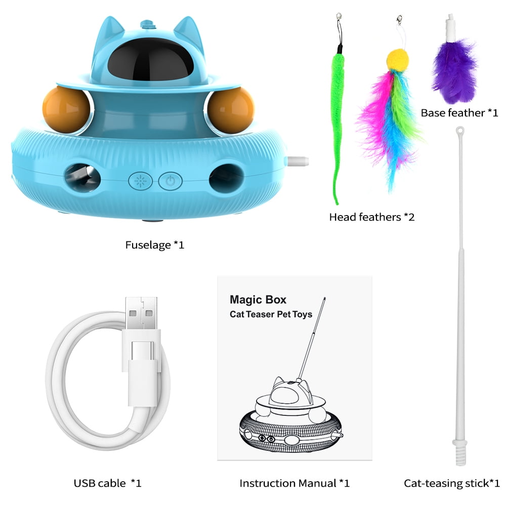 Cornmi 4-in-1 Interactive Cat Toy with Laser and Retractable Feather Wand (Blue, 1 Unit) l7f8q