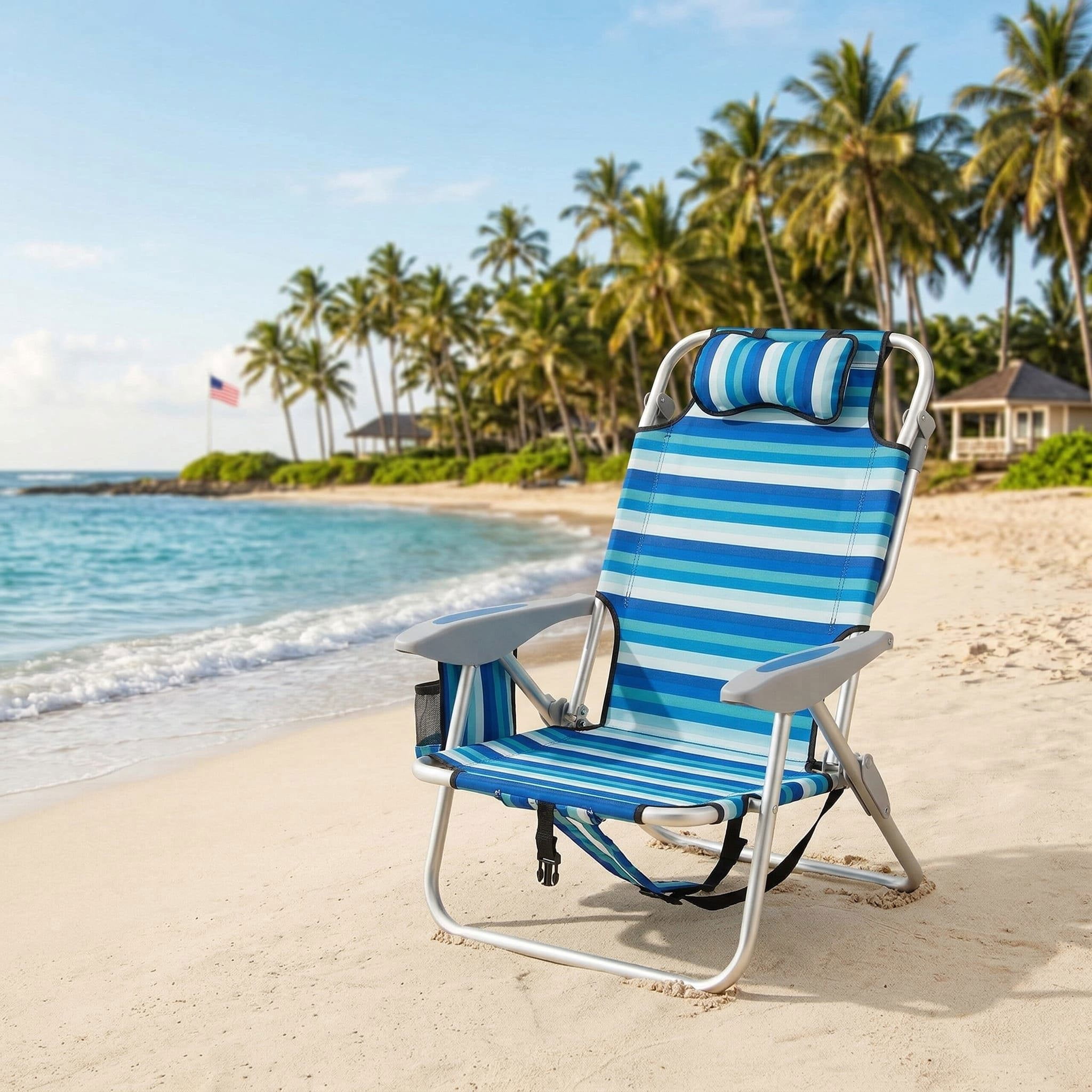 Resenkose Portable Folding Beach Chair, 4-Position Adjustable Reclining Outdoor Lounger with Cooler Bag (Blue, 7.5 lb) 1mmca
