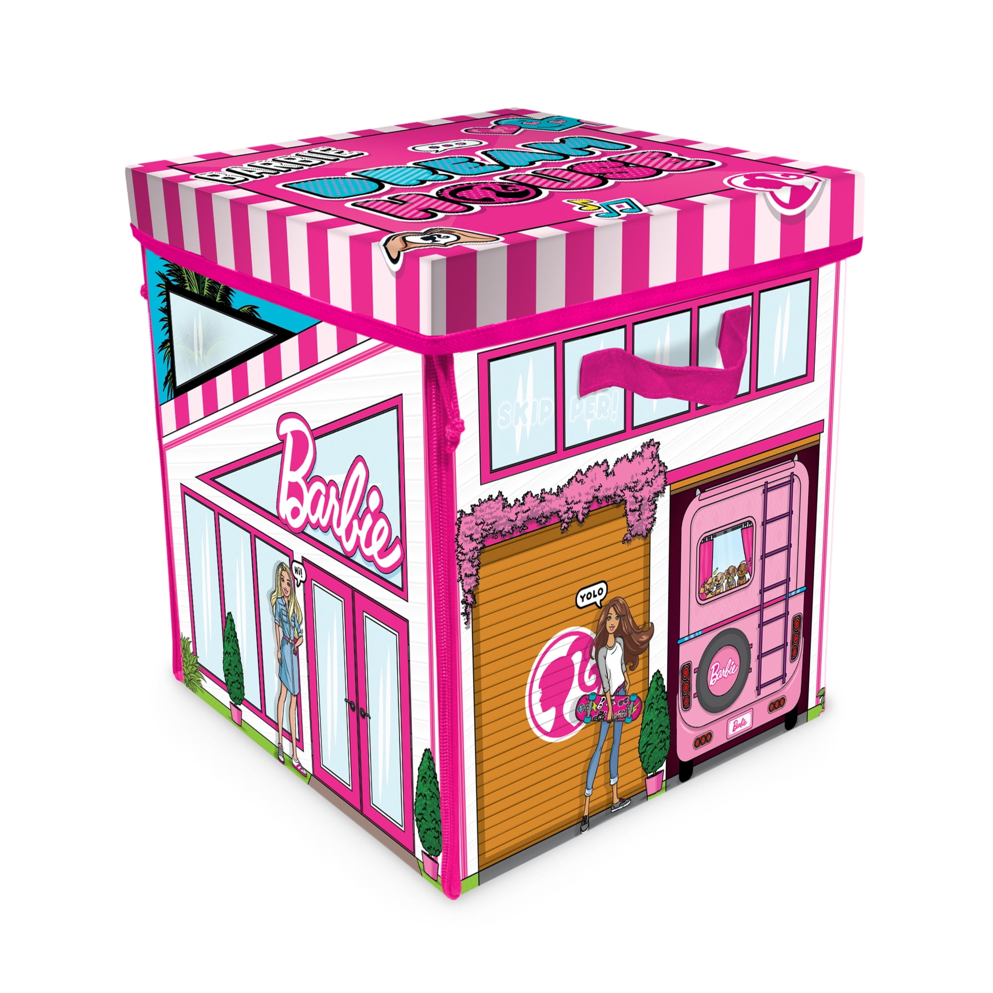 Tara Toys Barbie Dreamhouse ZipBin Toy Storage Box and Playmat (Pink, 12 in x 12 in x 12 in) kvyr5