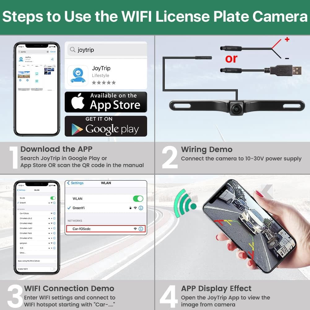 Nikauto 5G WiFi Wireless Backup Camera, 720P HD License Plate Reverse Camera for iOS and Android (Black, 0.2 oz) mogld - Image 5