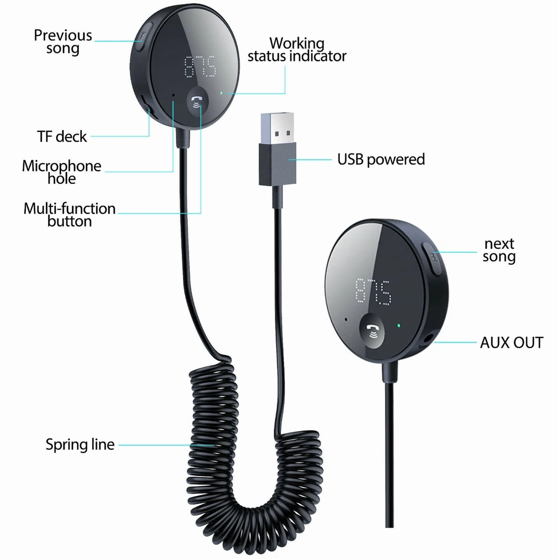 Rhea Bluetooth 5.0 Wireless Car FM Transmitter Aux Stereo Audio Receiver Adapter (Black, 1 Pack) kc9lb