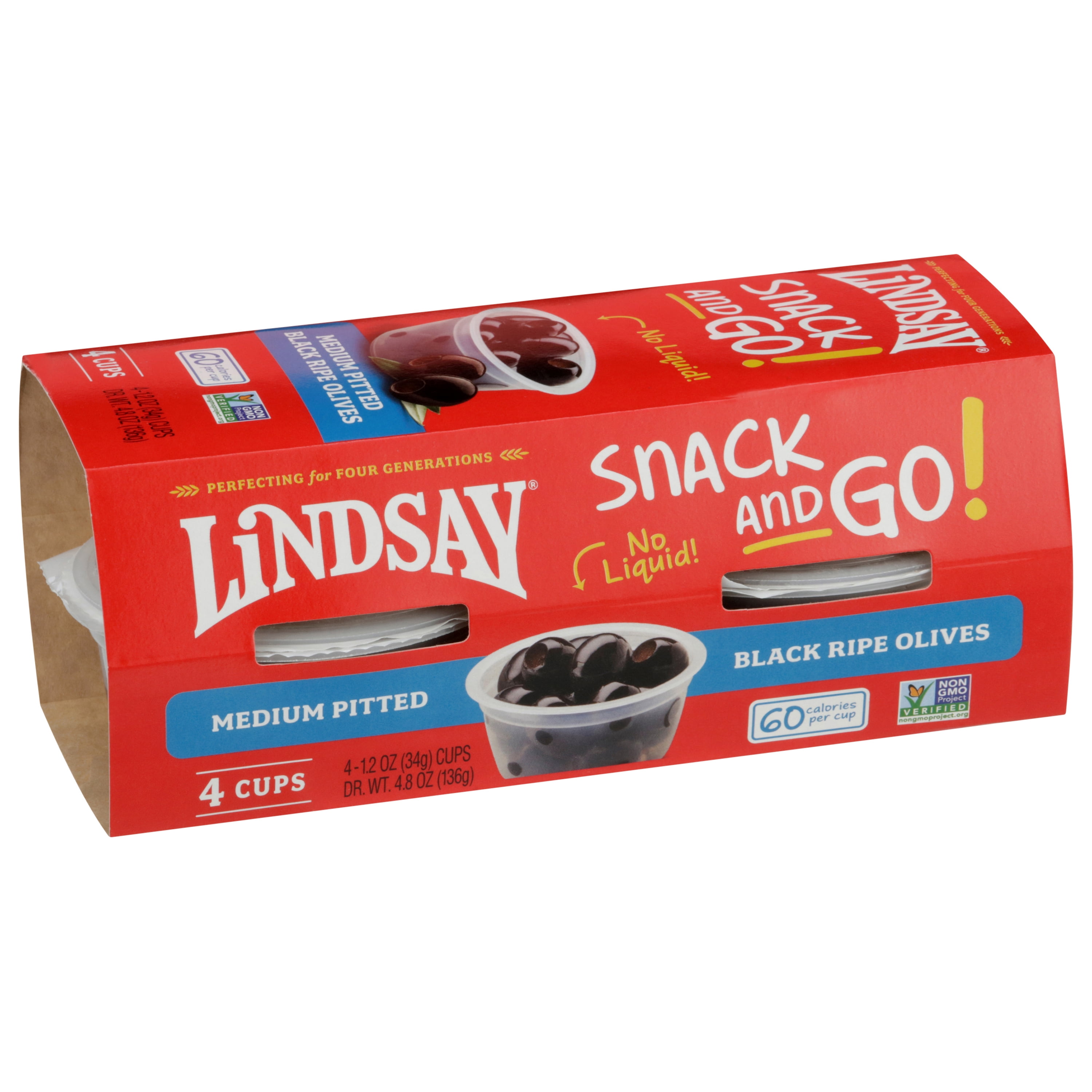 Lindsay Medium Pitted Black Ripe Olives (Black, 4 Pack, 1.2 oz per cup) 8meom
