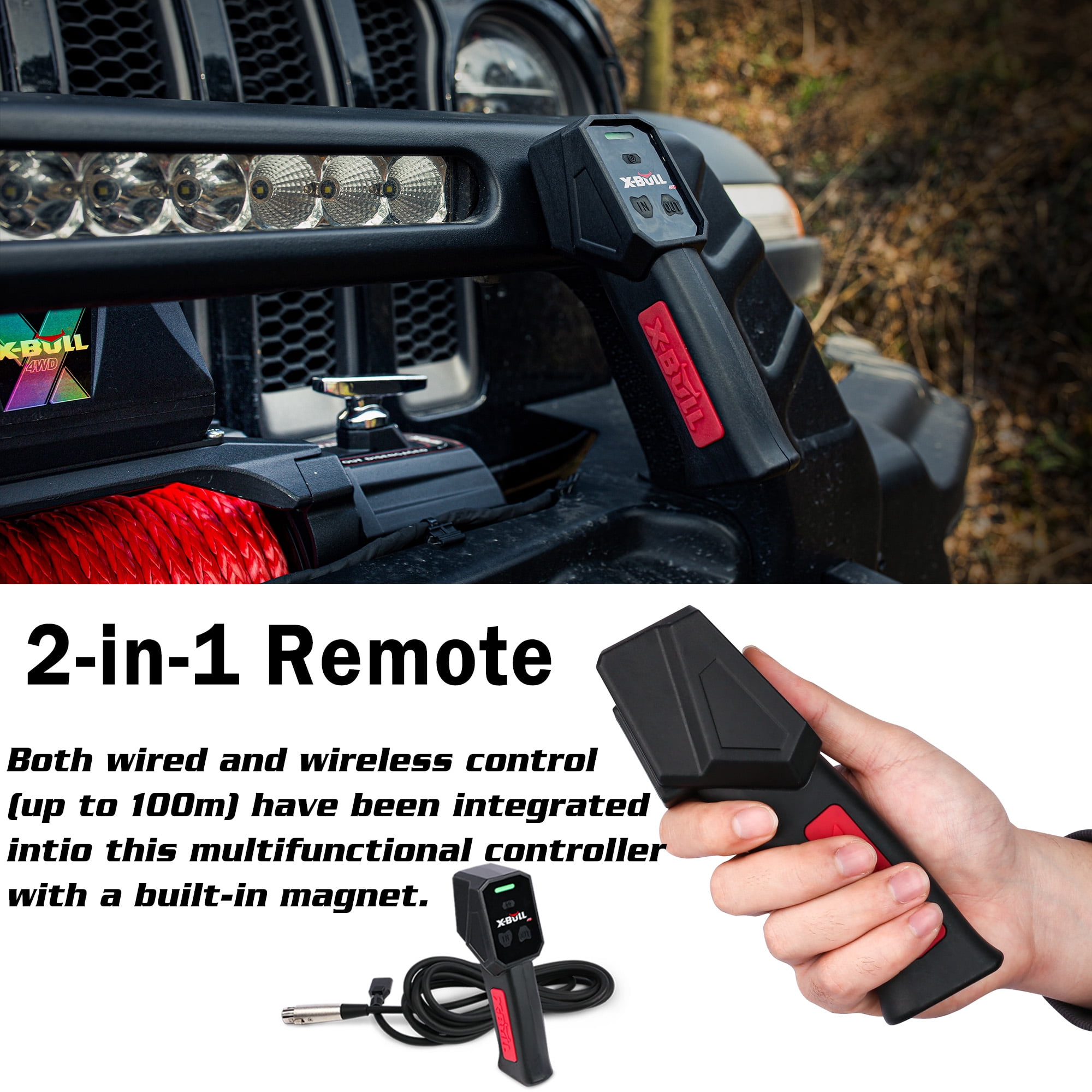 X-BULL Electric Winch XPV 14500 lb 12V Synthetic Rope Off-Road Recovery System (Black, 14500 lb) pqkvu
