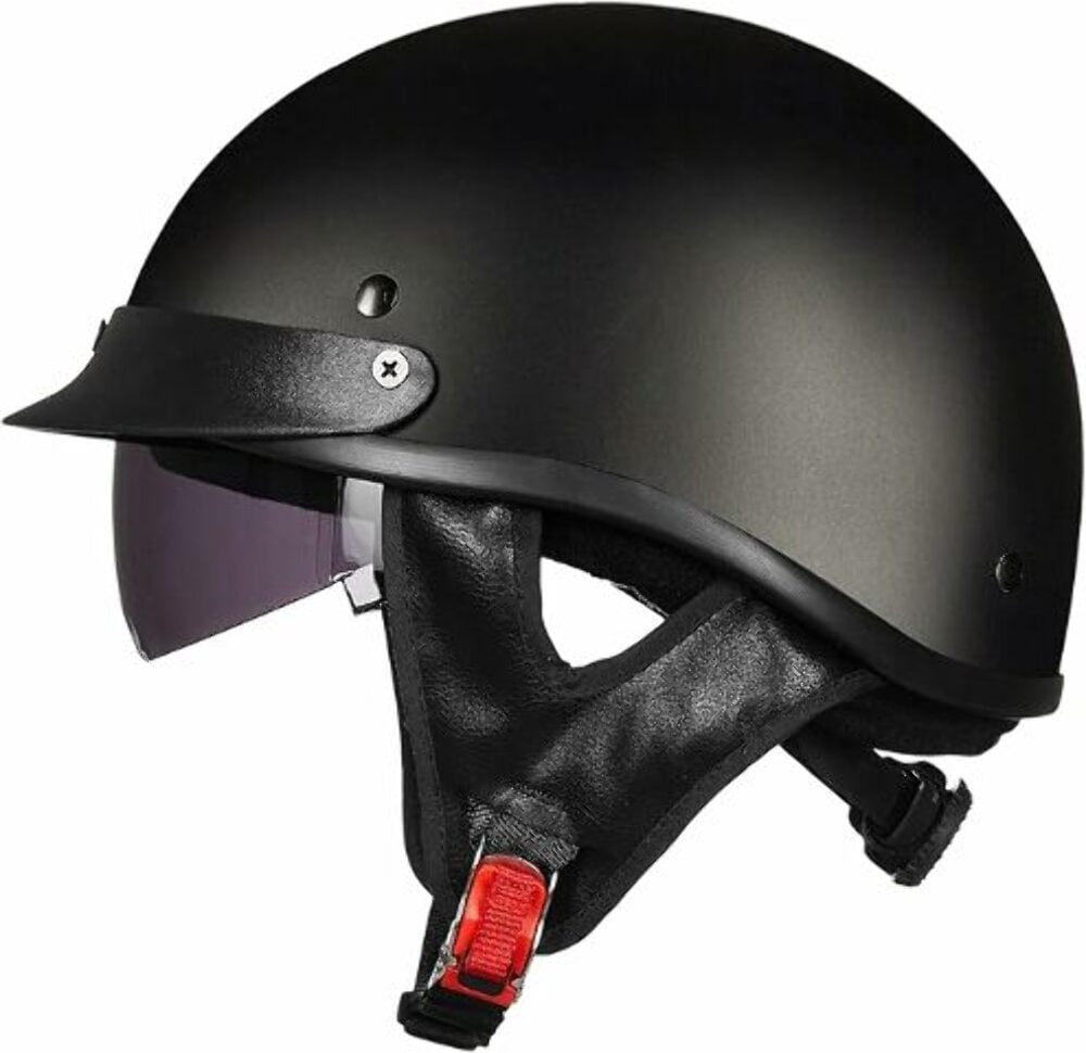 ILM 205V Motorcycle Half Helmet, DOT Approved Lightweight ABS Shell with Sun Visor (Matte Black, One Size) 1jaaf