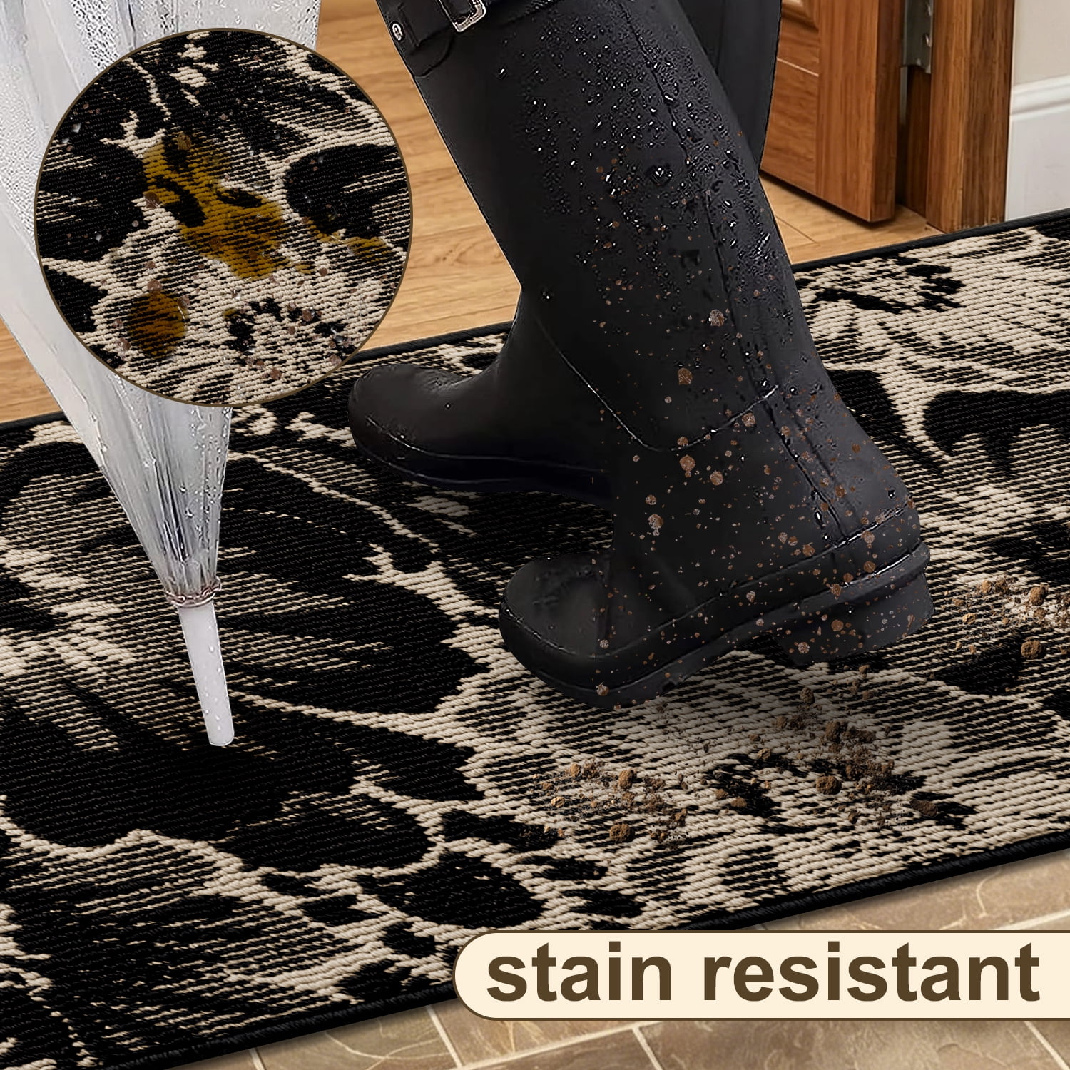 Findosom Non-slip Runner Rug for Hallway, Machine Washable Low Pile Floor Mat with Rubber Backing (Black, 24 in x 60 in) de0b1