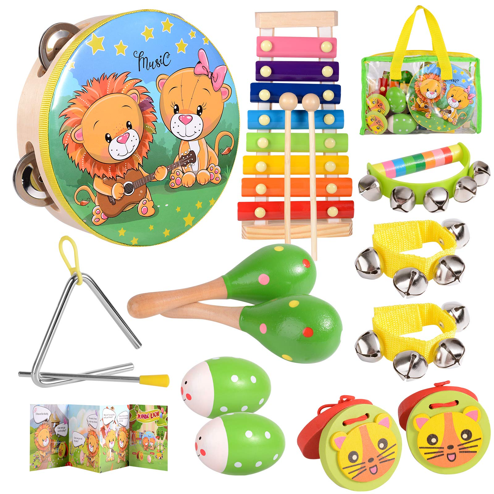 OATHX Wooden Musical Instrument Set for Toddlers and Kids (Green, 16-Piece) e8pwk