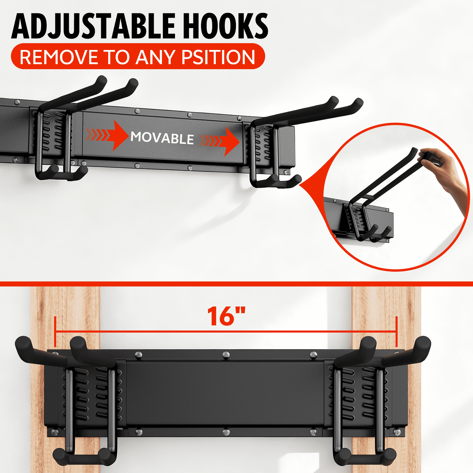 UNTIMATY Garage Tool Organizer Wall Mount Storage Rack with 7 Adjustable Hooks (48 in, 450 lb Capacity) x8xmj
