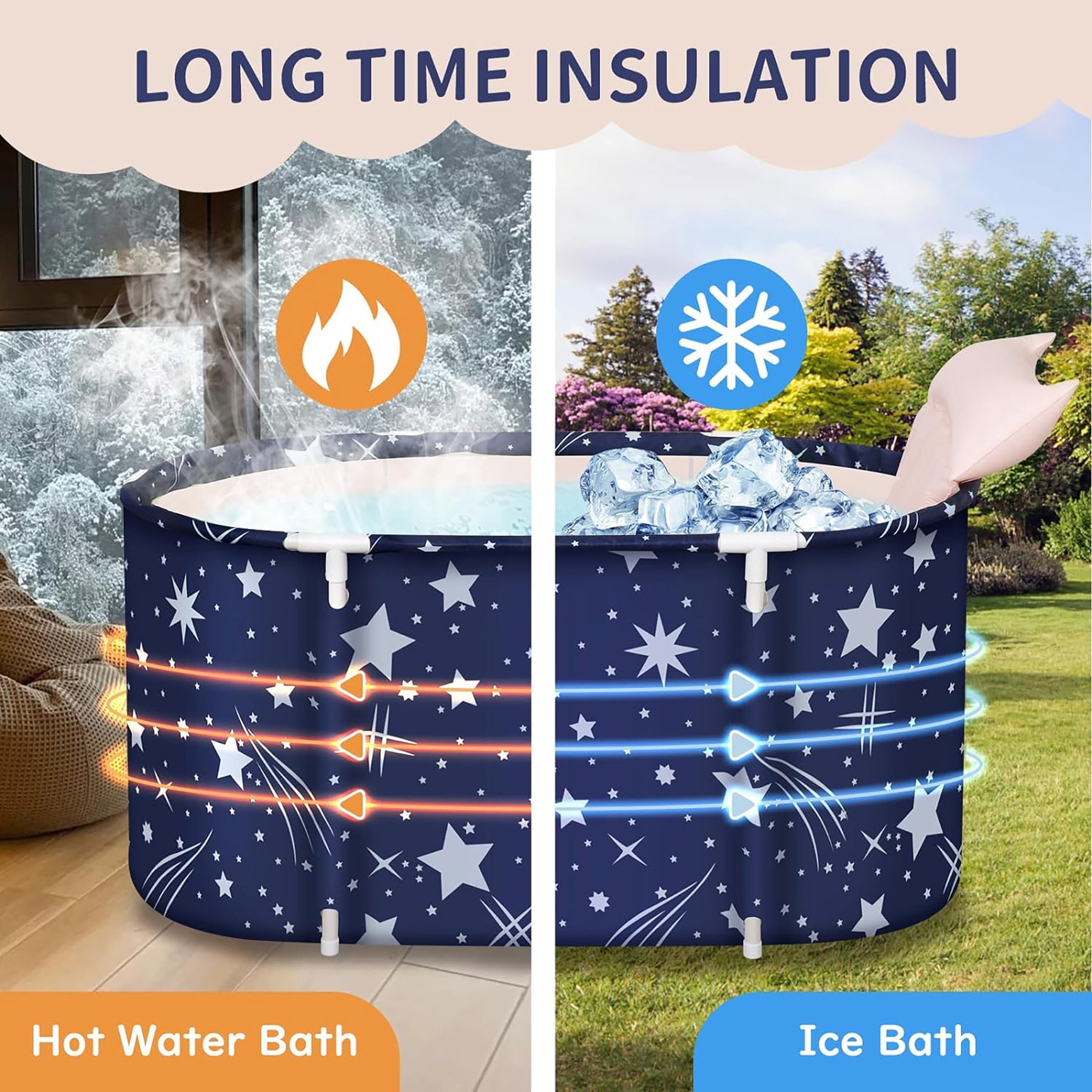 Beuway Portable Foldable Bathtub for Adults and Kids, Large Freestanding Spa Tub for Hot or Ice Bath (Blue, 47 in) qzgzc