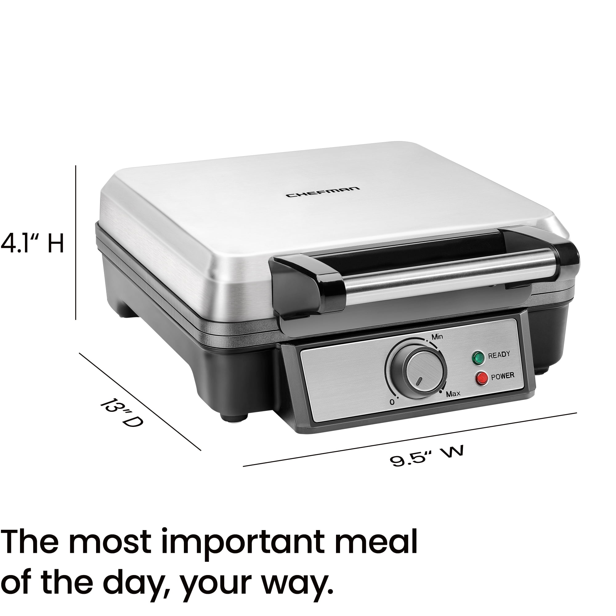 Chefman 4 Slice Belgian Waffle Maker with Adjustable Temperature Control (Silver, 12.5 in x 10.5 in x 4.5 in) mzu0d
