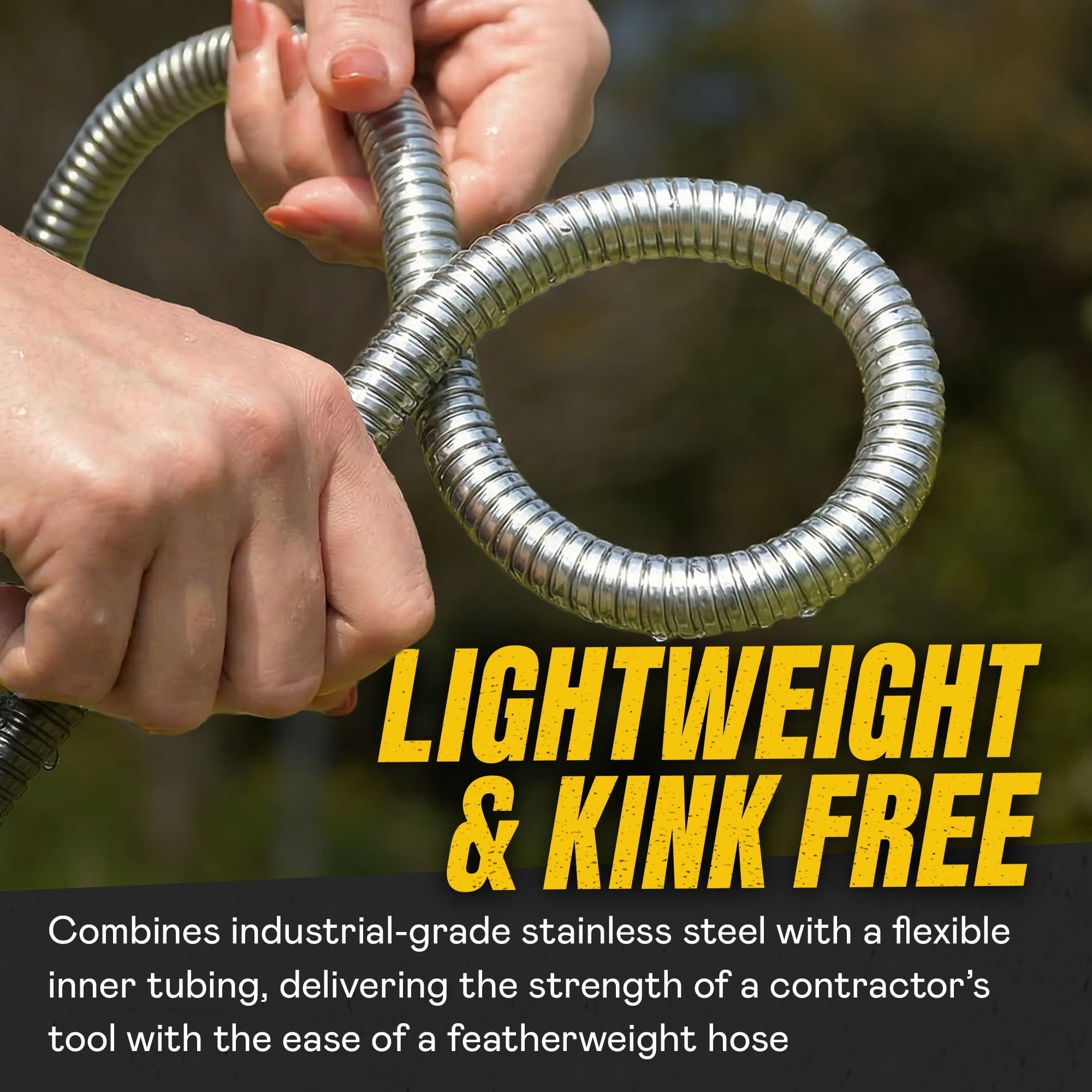 Bionic Steel Pro Garden Hose (Stainless Steel, 50 ft) Heavy Duty Kink-Free Outdoor Water Hose with Spray Nozzle kcxo6