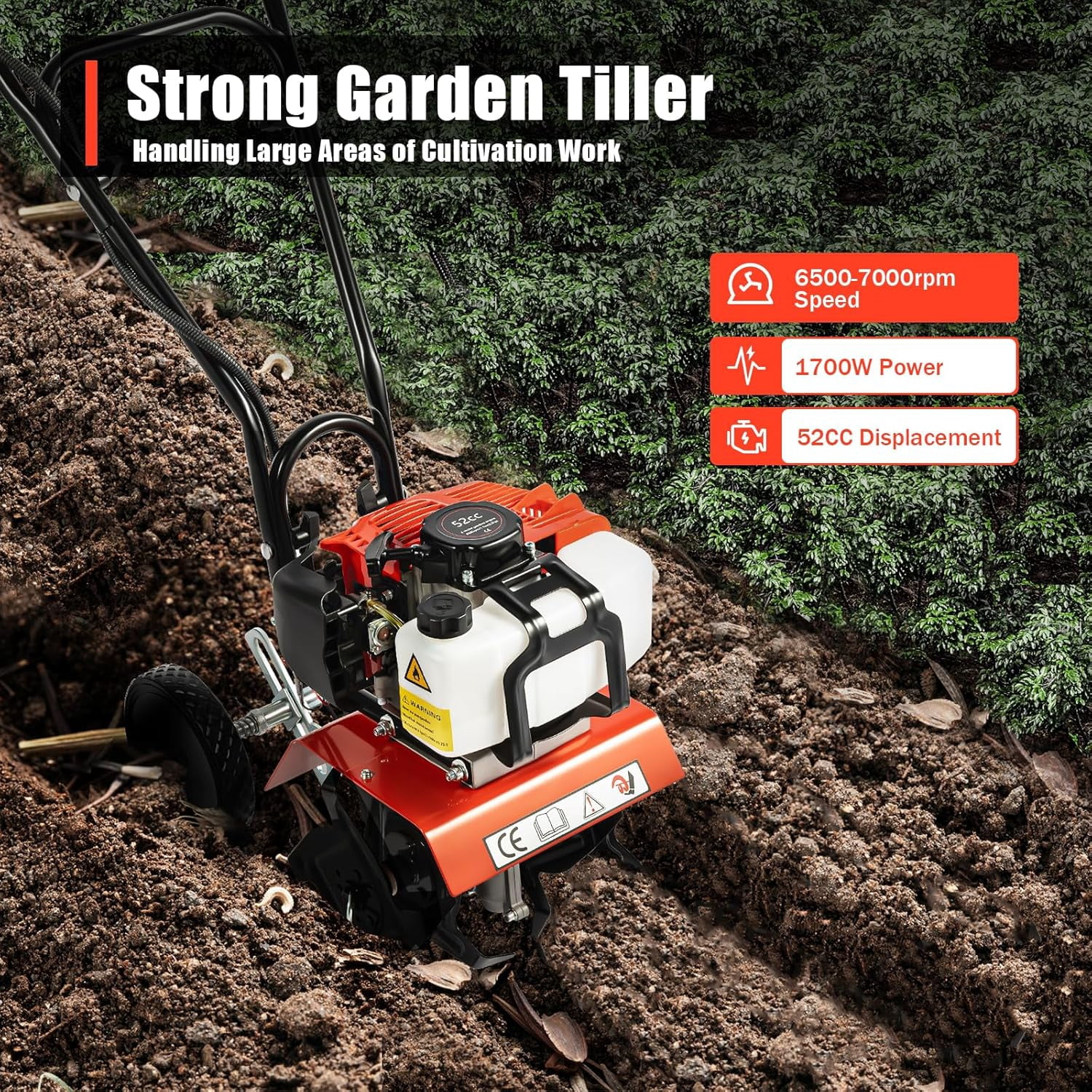 Generic 51.7cc 2-Stroke Gas Powered Mini Tiller, Heavy-Duty Garden Cultivator for Soil Loosening and Weeding (9 in Width) k0z6b