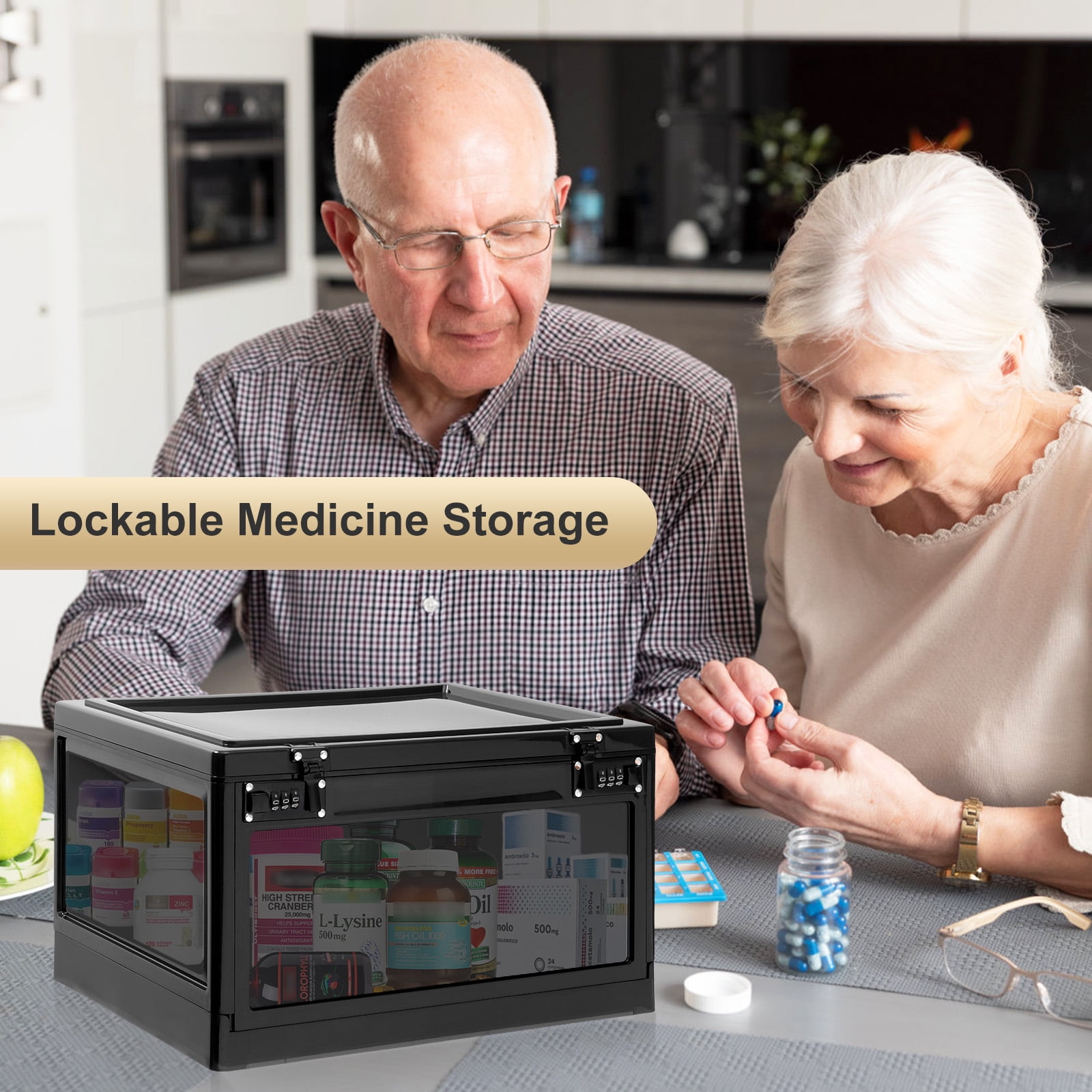 Locbbie Medicine Lock Box with Combination Code (Black, 24 L) nvqg4