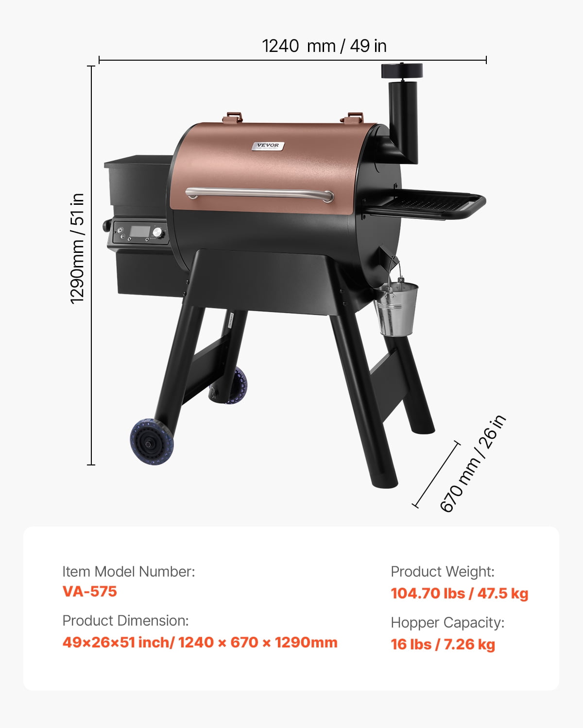 VEVOR Wood Pellet Grill Smoker, 8-in-1 Outdoor BBQ Grill with LCD Controller, 575 sq in Cooking Area (Black, 575 sq in) oqawb