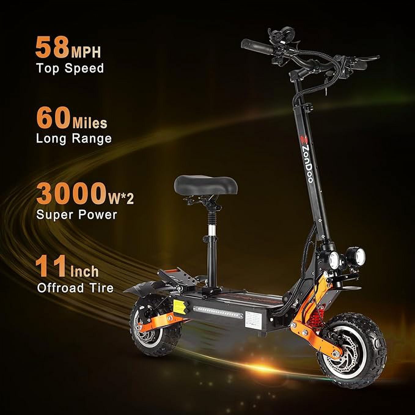 ZonDoo ZO01 Plus Electric Scooter, 6000W Dual Motor Off-Road E-Scooter with Seat (Black, 11 in) g5m31