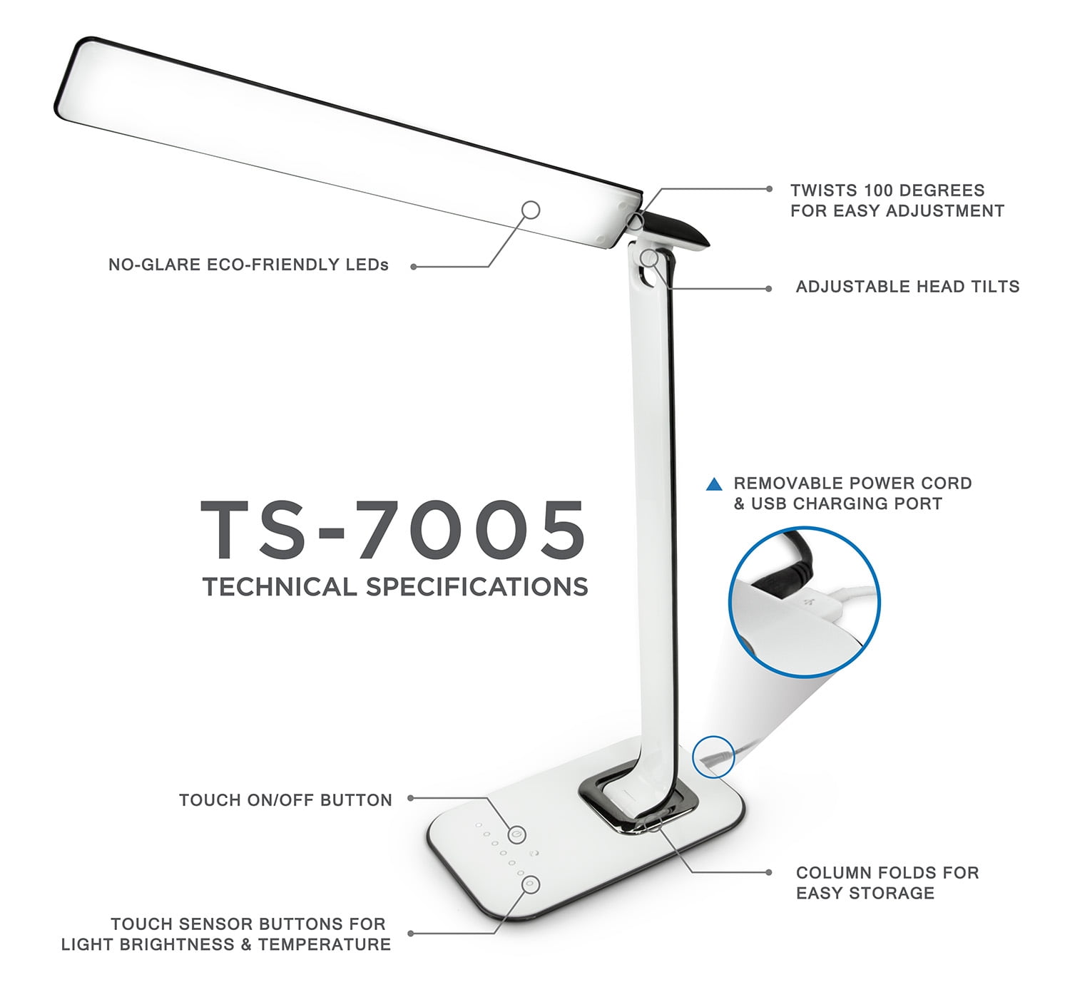 Mount-It! LED Desk Lamp with Integrated Cooling Fan and Dimmable Eye-Caring Light (White, 12 Watts) y450q