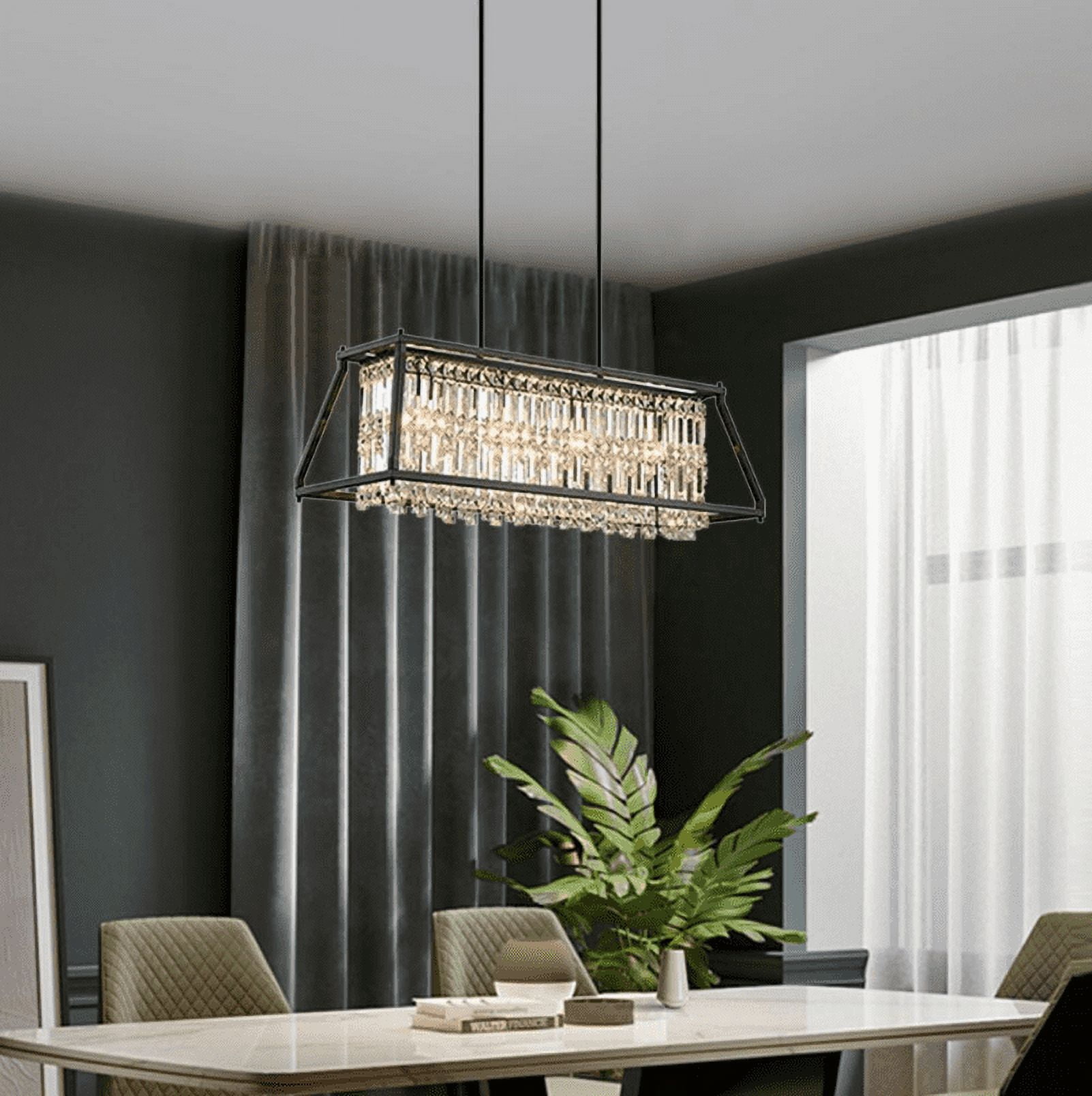 FINE MAKER 4-Light Crystal Chandelier, Modern Farmhouse Rectangle Pendant Lighting for Kitchen Island and Dining Room (Black, 31 in) bx4e1