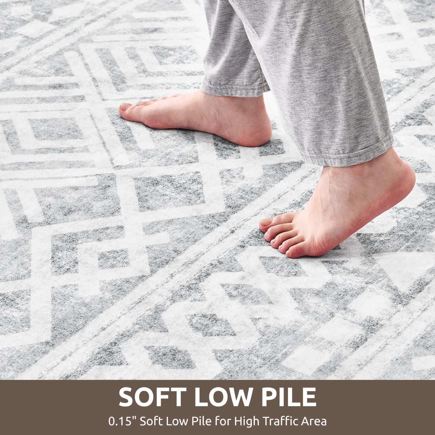 SIXHOME Modern Geometric Area Rug, Washable Boho Living Room Carpet (Gray, 5 ft x 7 ft) 46hf0