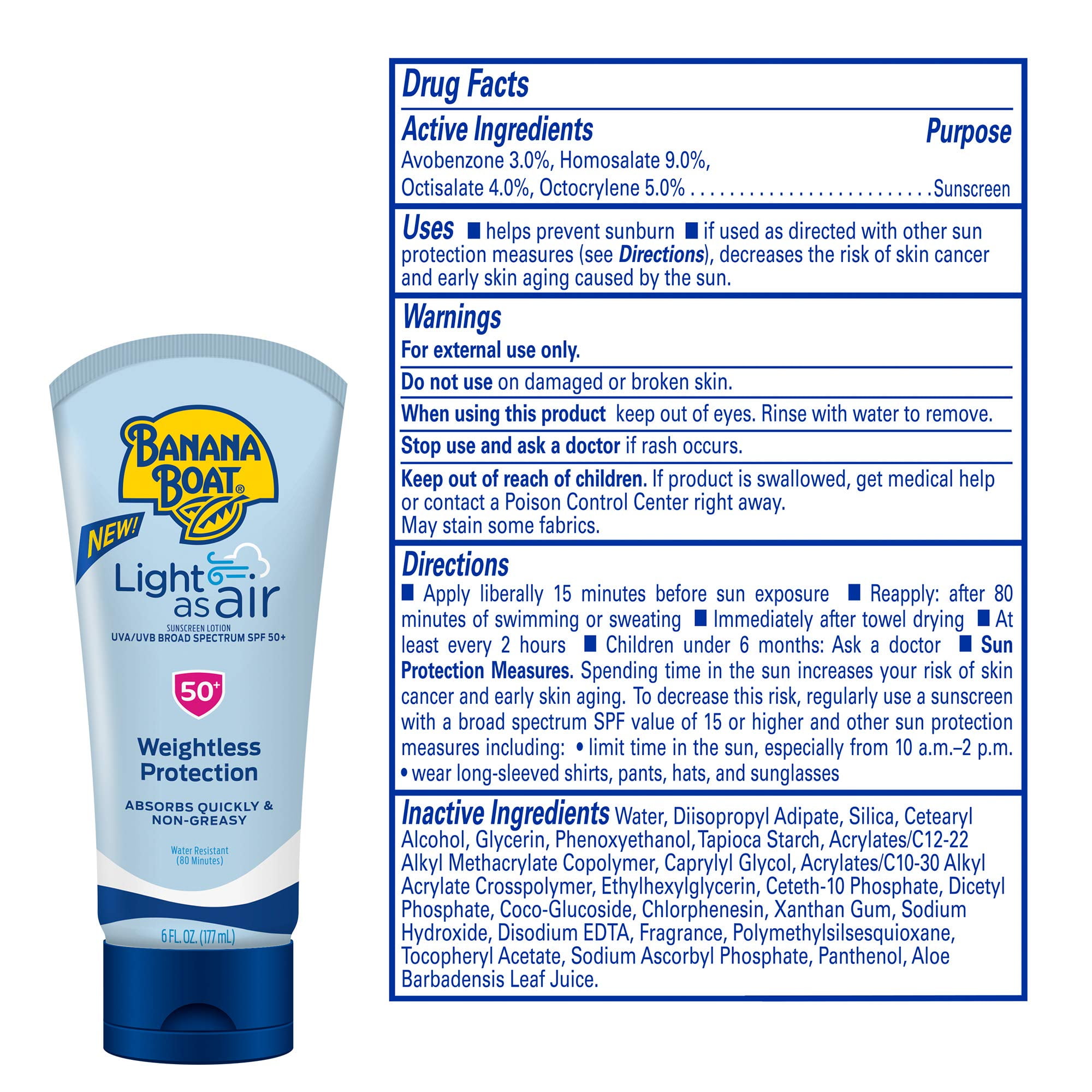 Banana Boat Light As Air Sunscreen Lotion SPF 50 Broad Spectrum Protection (Clear, 6 oz) bpue8