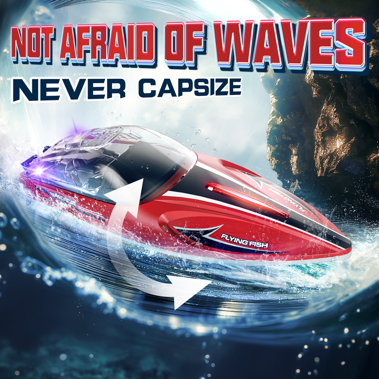 JoyStone High-Speed RC Racing Boat, 25+ MPH Remote Control Watercraft with Self-Righting Design (Red, 1 Unit) 67lps