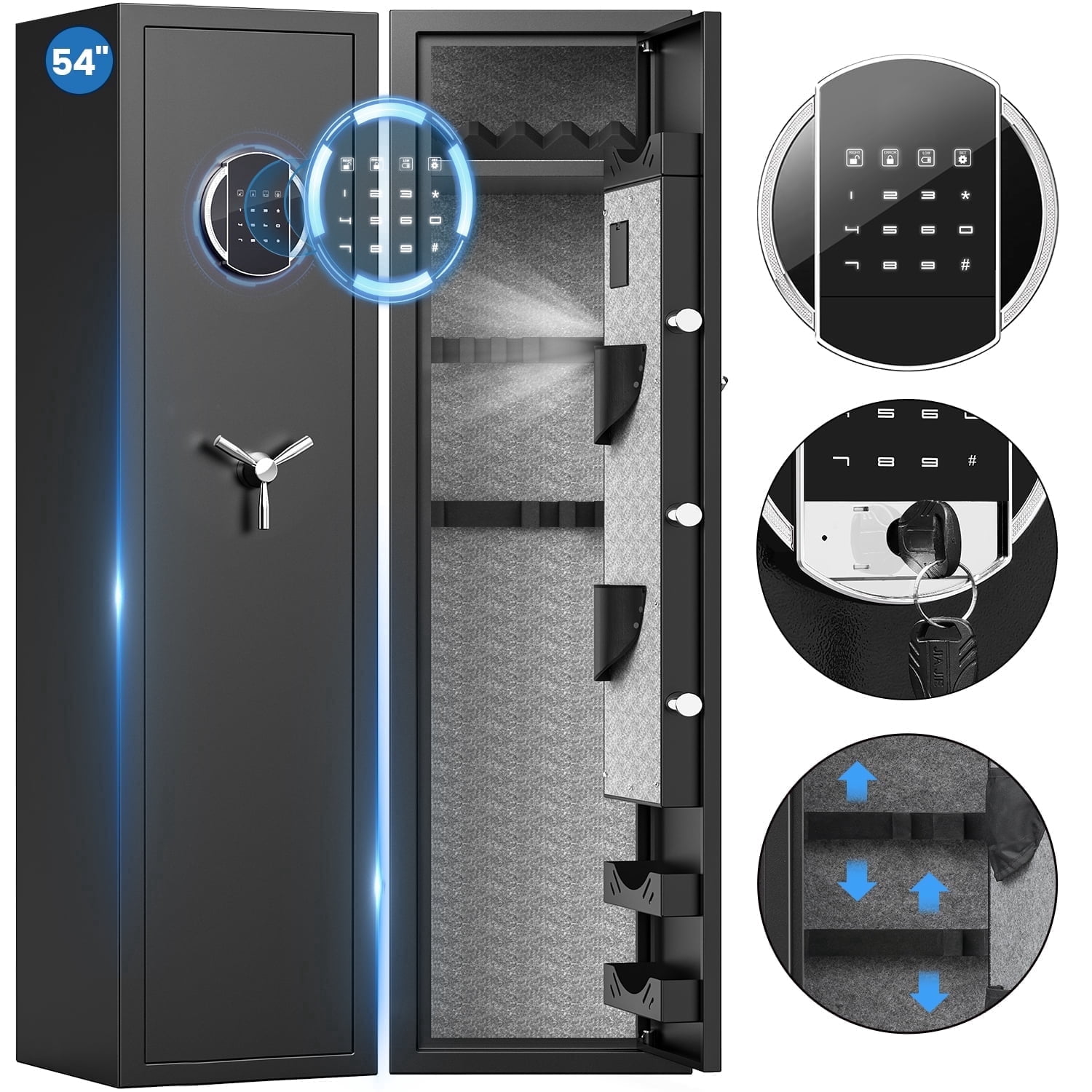 Omethey Fireproof Long Gun Safe, Quick Access Digital Keypad Security Cabinet for Rifles and Pistols (54 in Tall) s4j03
