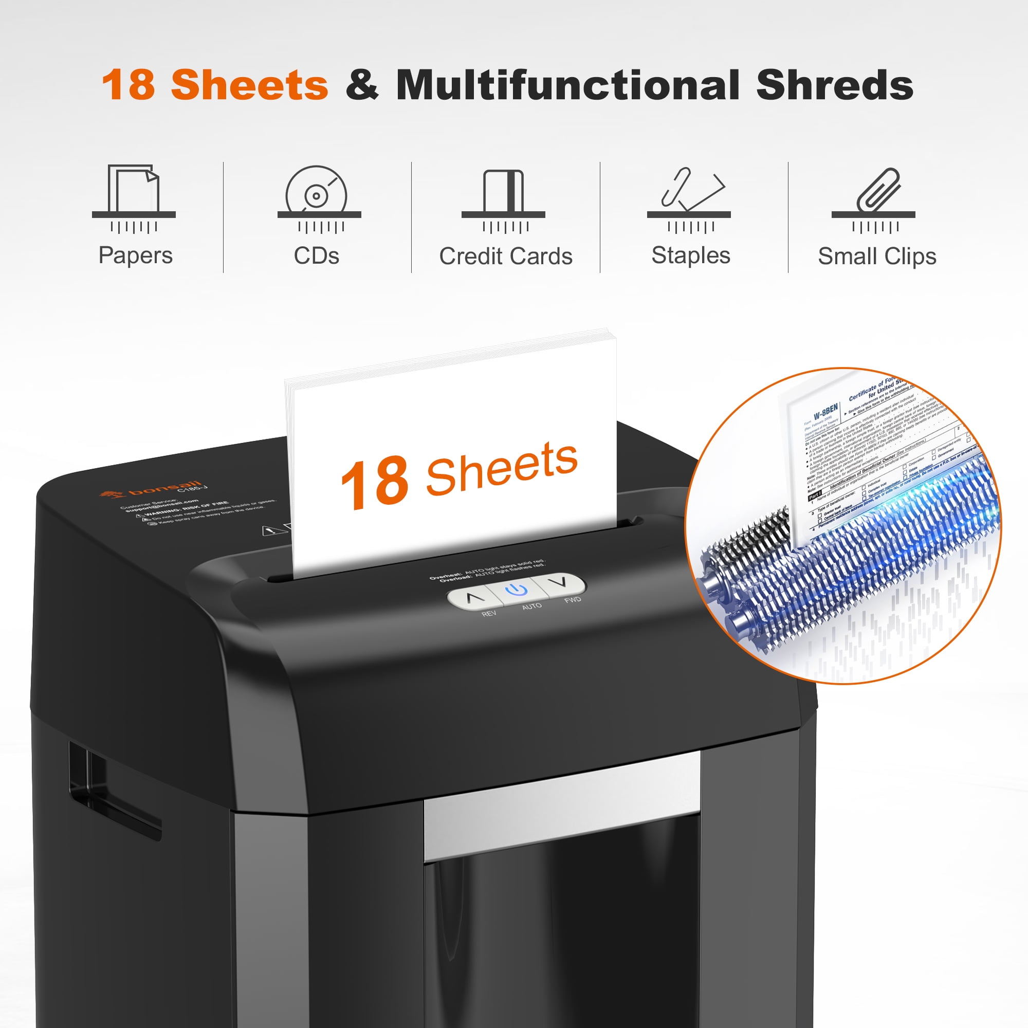Bonsaii C185-J 18-Sheet Cross-Cut Paper Shredder (Black, 6.1 Gallon Bin) oe01s
