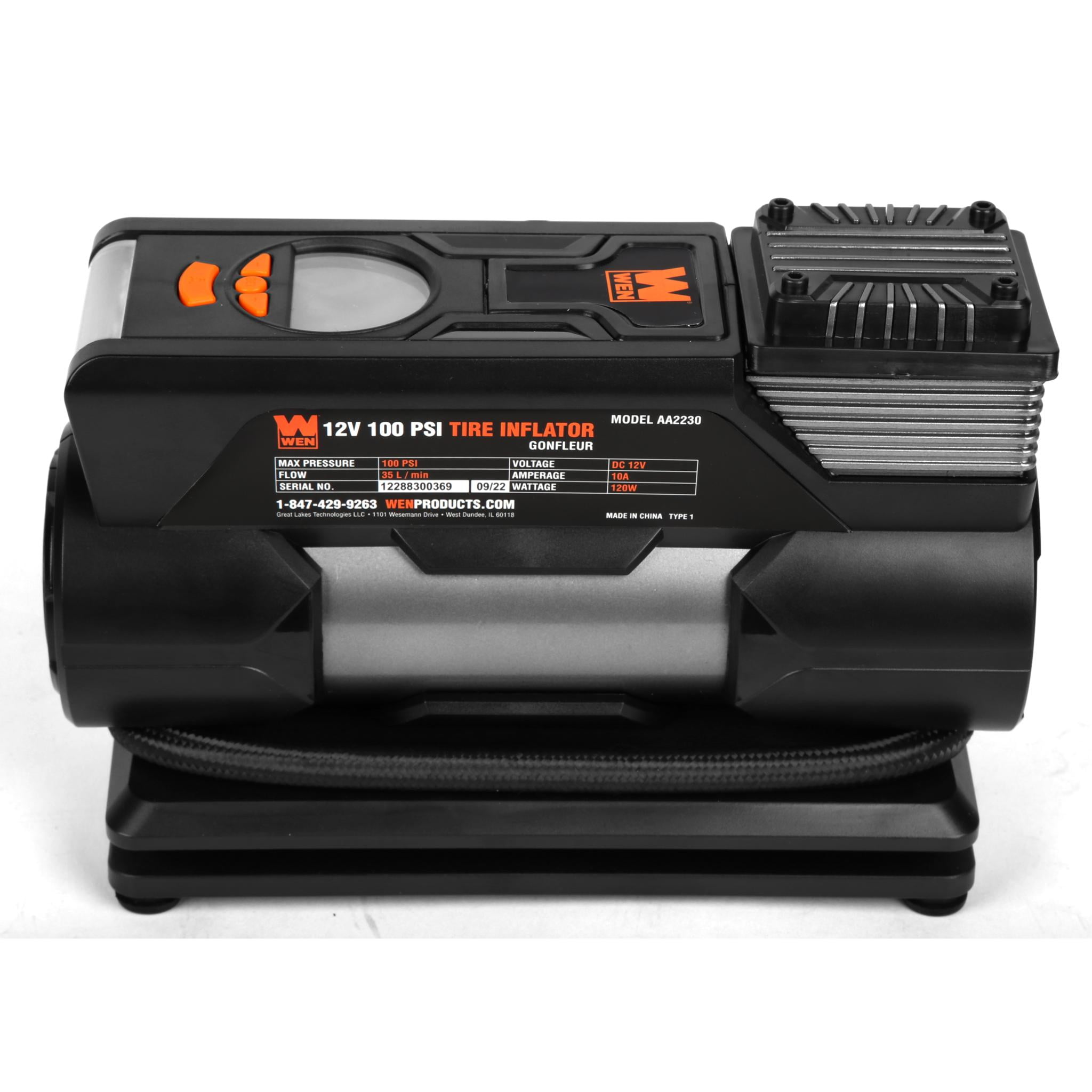 WEN Portable Air Compressor and Tire Inflator with Digital Gauge and Carrying Case (Black, 12V) cv6b9