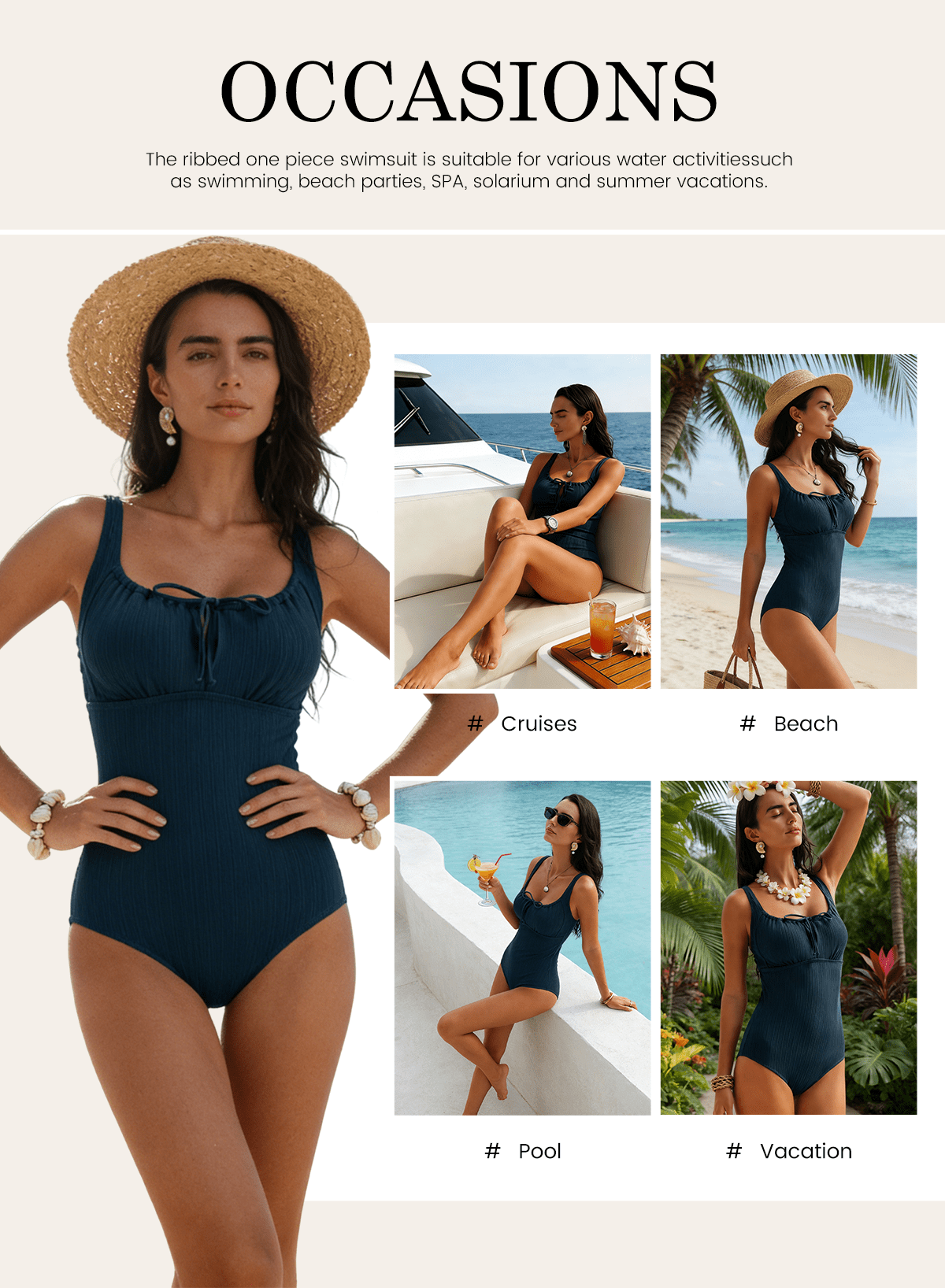 DOKOTOO Womens One Piece Swimsuit Textured Tummy Control Keyhole Adjustable Straps (Blue, Medium) m0j8s
