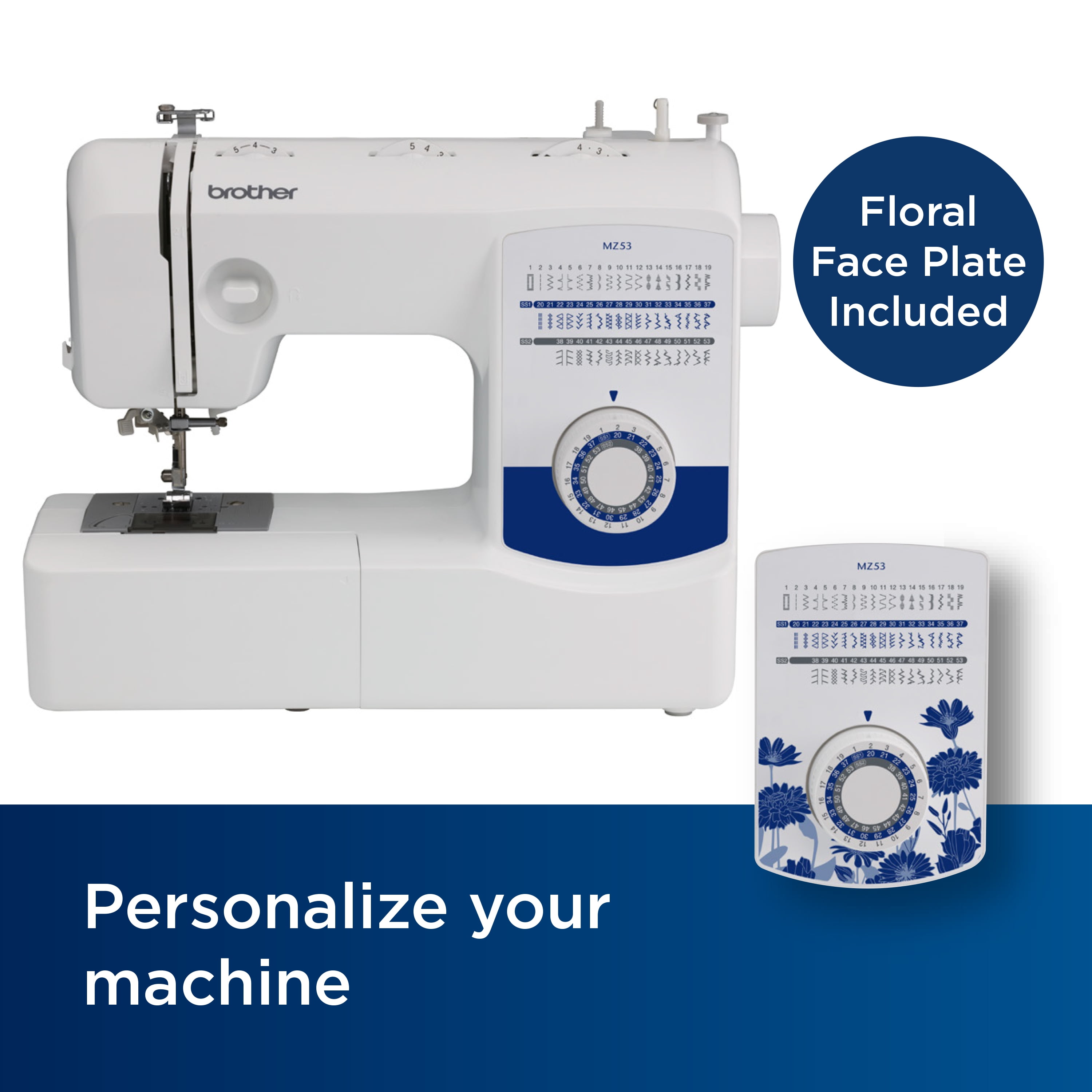 Brother MZ53 Mechanical Sewing Machine with 53 Built-In Stitches and Free Arm (12.32 lb) 3xth7