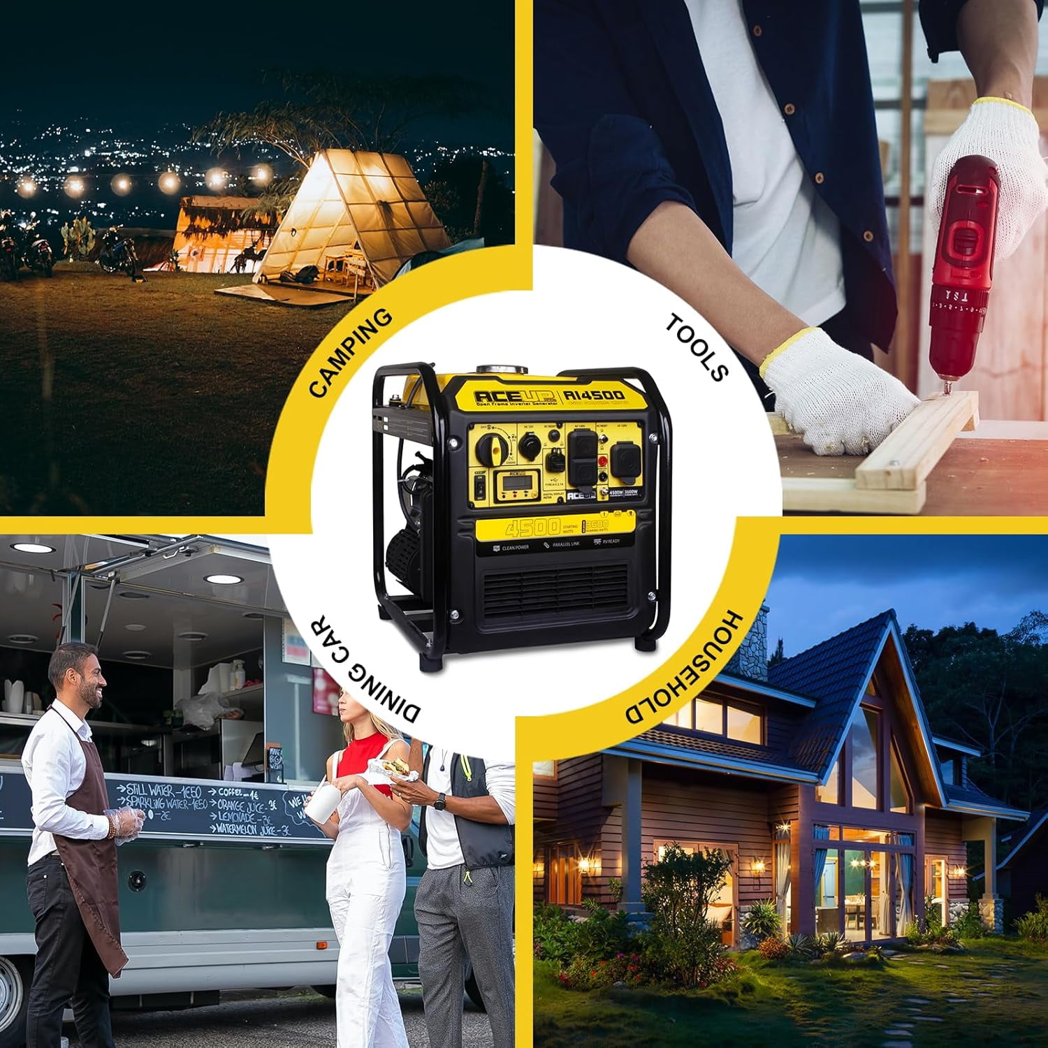 Aceup Energy 4500 Watt Portable Inverter Generator (Gas Powered, 223CC, RV-Ready, EPA Compliant) 850i1