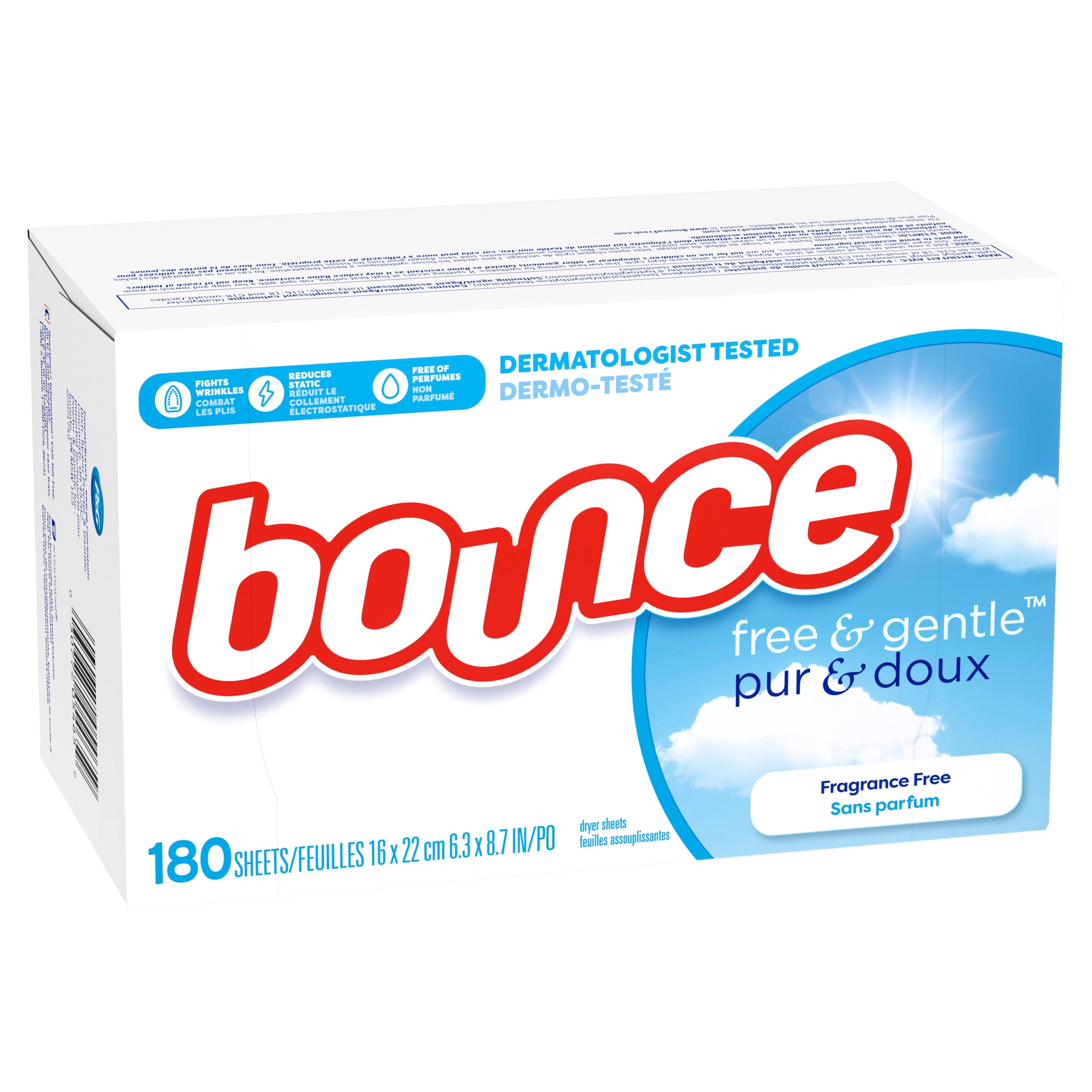 Bounce Fabric Softener Dryer Sheets, Free & Gentle, Unscented (180 Count) lt3o2