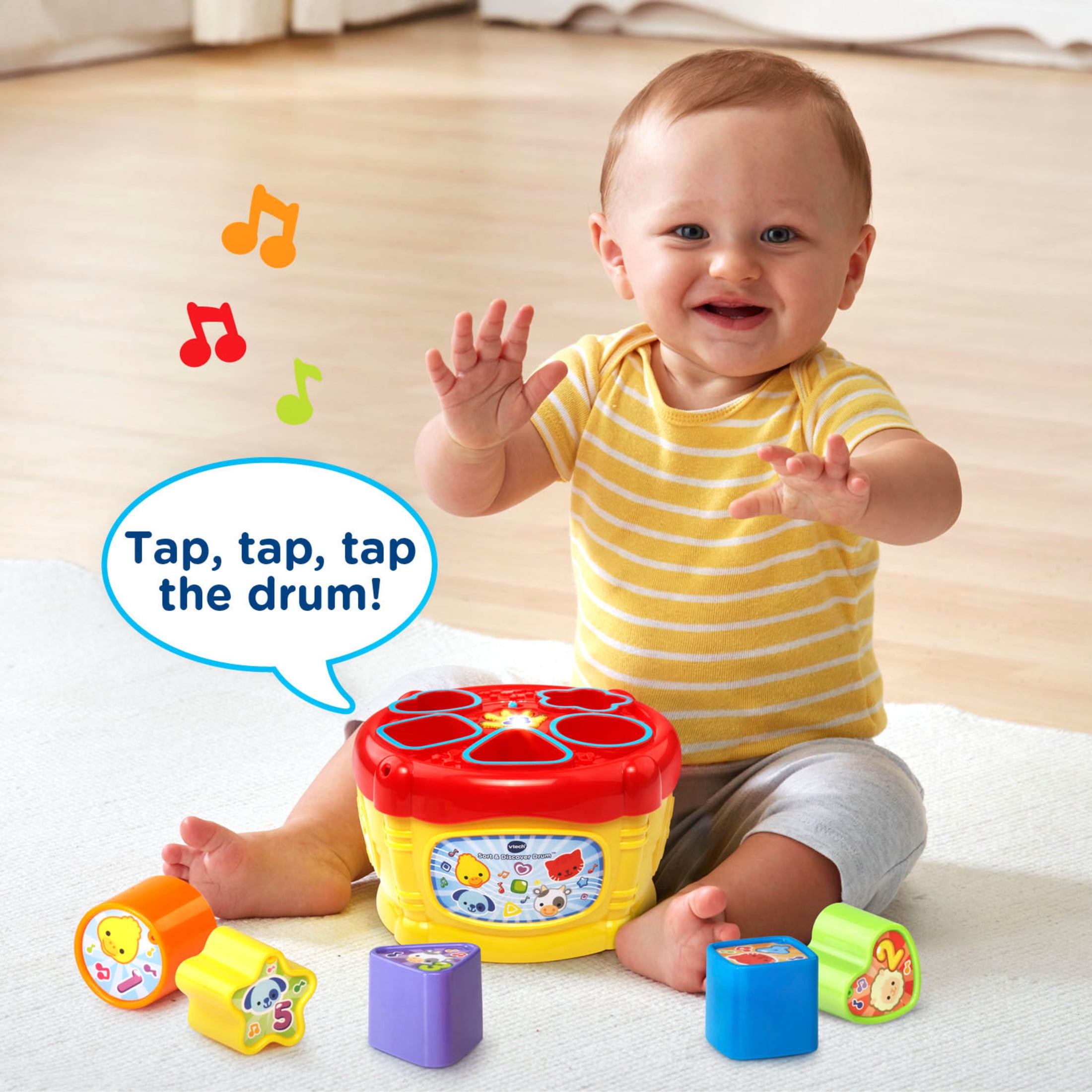 VTech Sort & Discover Drum Interactive Learning Toy with Shape Sorter (6-36 Months) 2xjxa