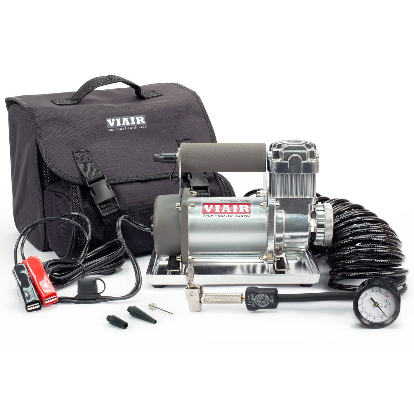 VIAIR 300P Portable Tire Inflator Compressor Kit (Silver, 9 x 4.9 x 7.5 in) 93si3