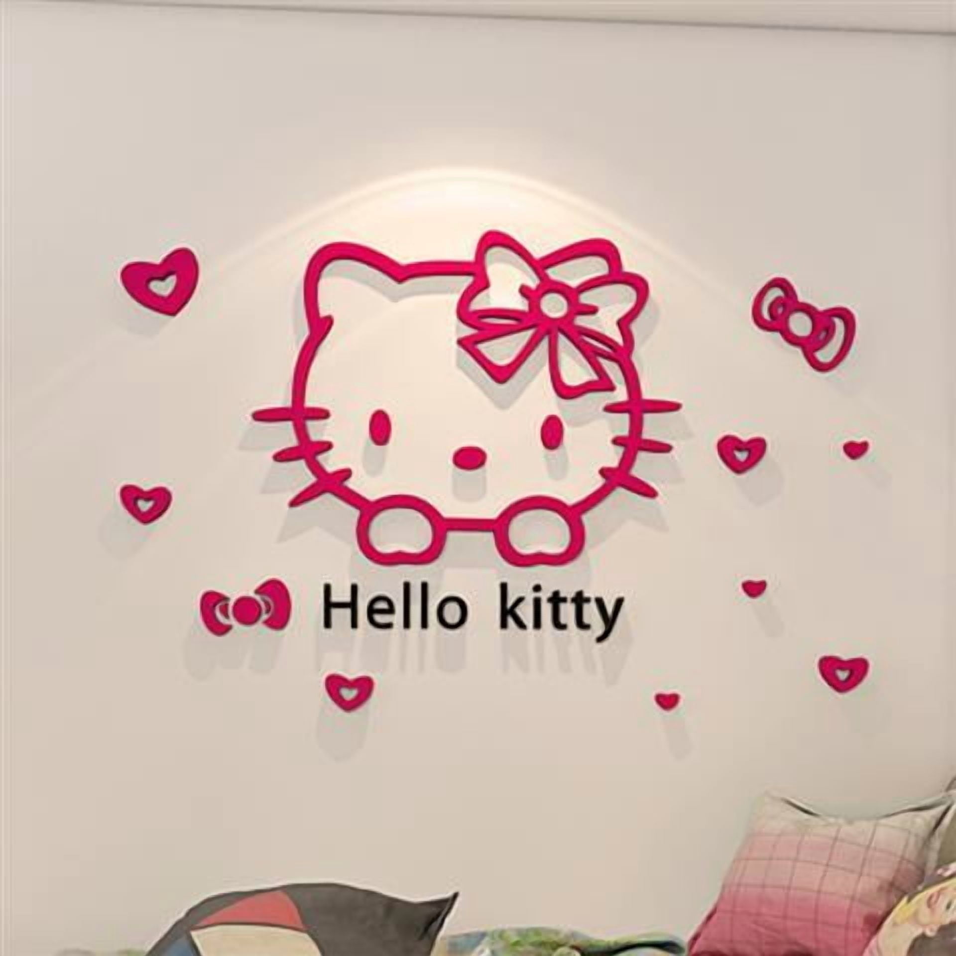 LELE Hello Kitty 3D Wall Decals Cartoon Bedroom Decor (Pink, 12 in x 12 in) k3qjn