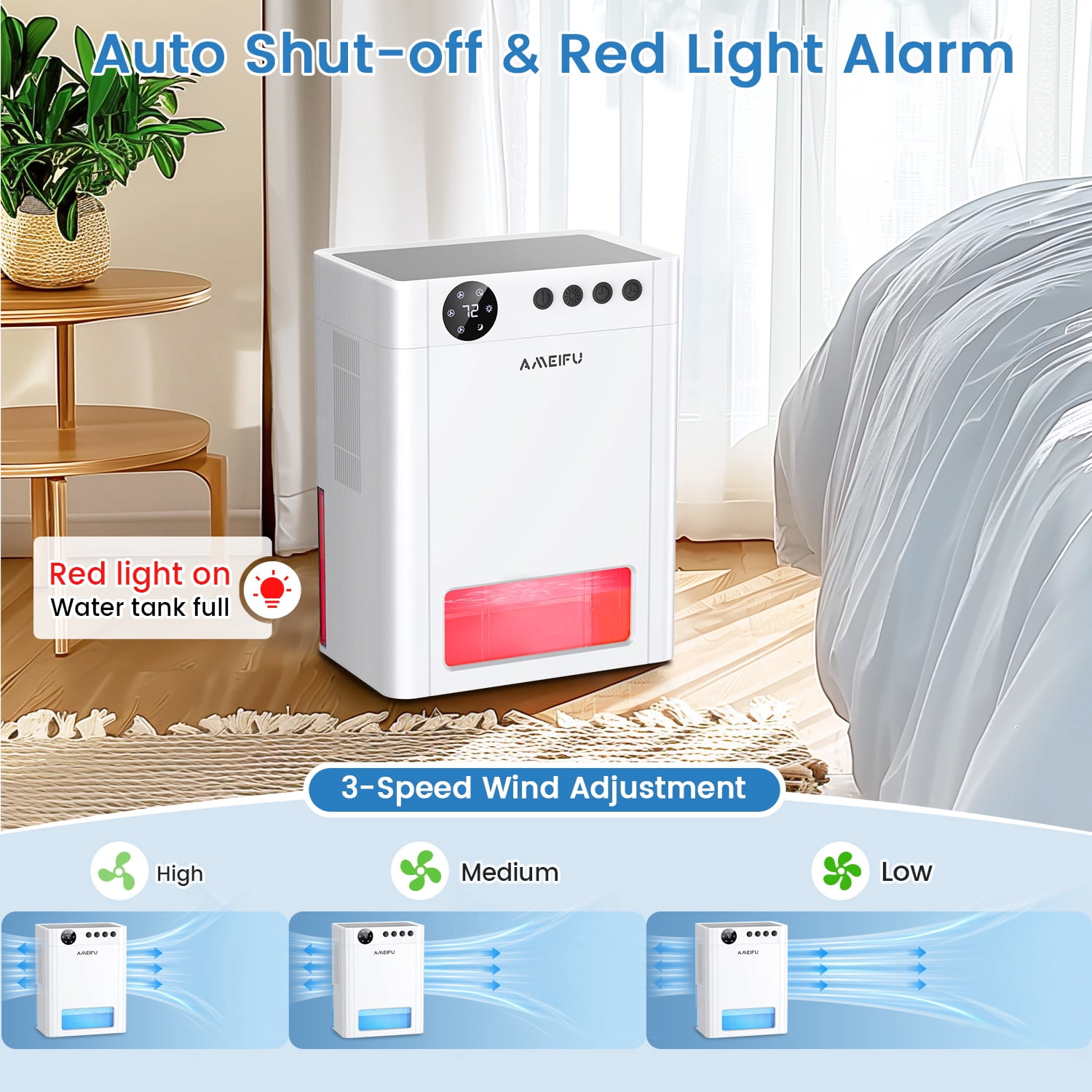 AMEIFU Dehumidifier for Home, Quiet Air Moisture Remover with Auto Shut-off (White, 1.06 gal) oiiy4