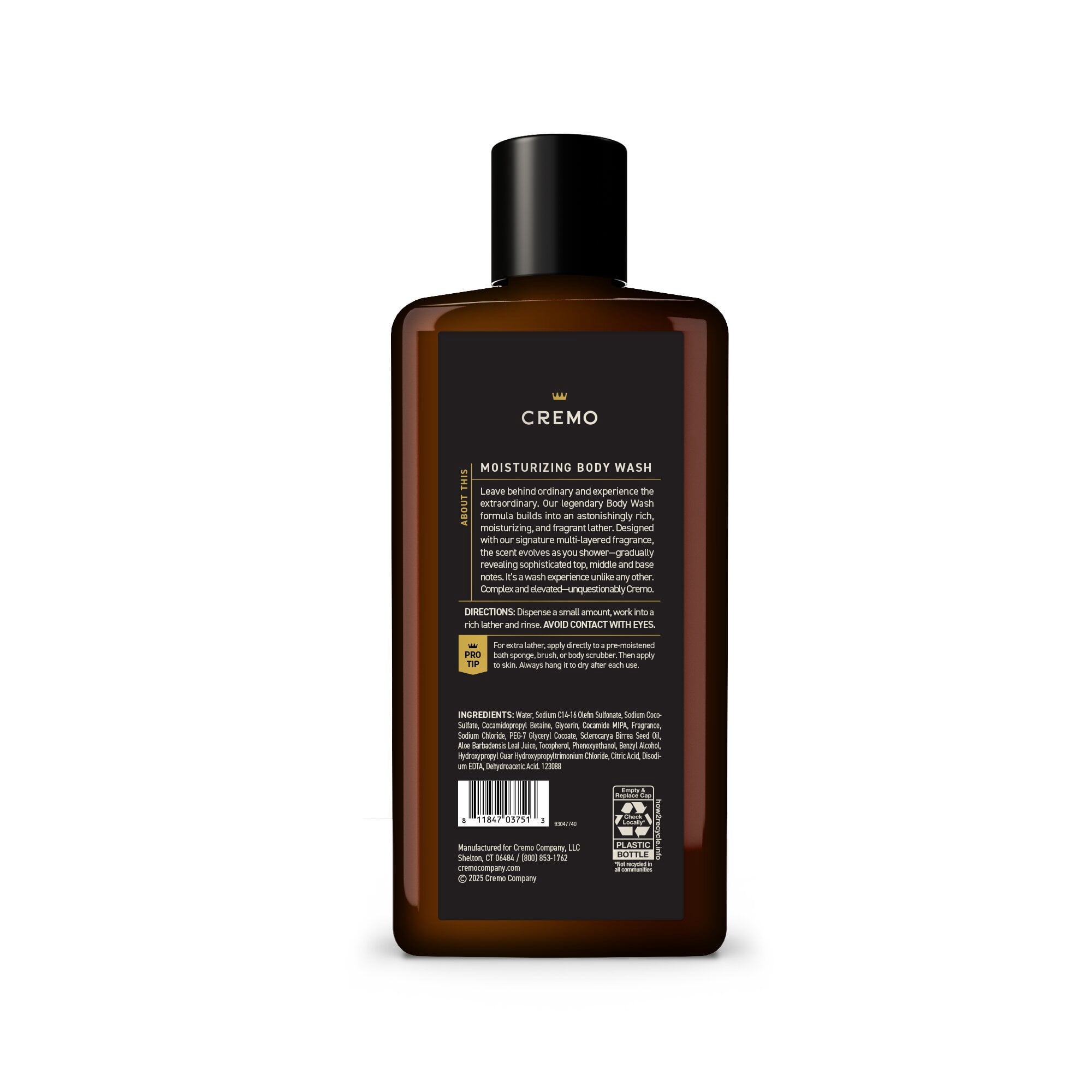 Cremo Men's Body Wash, Bergamot Black Scent, Moisturizing Formula (Black, 16 fl oz) gvryl