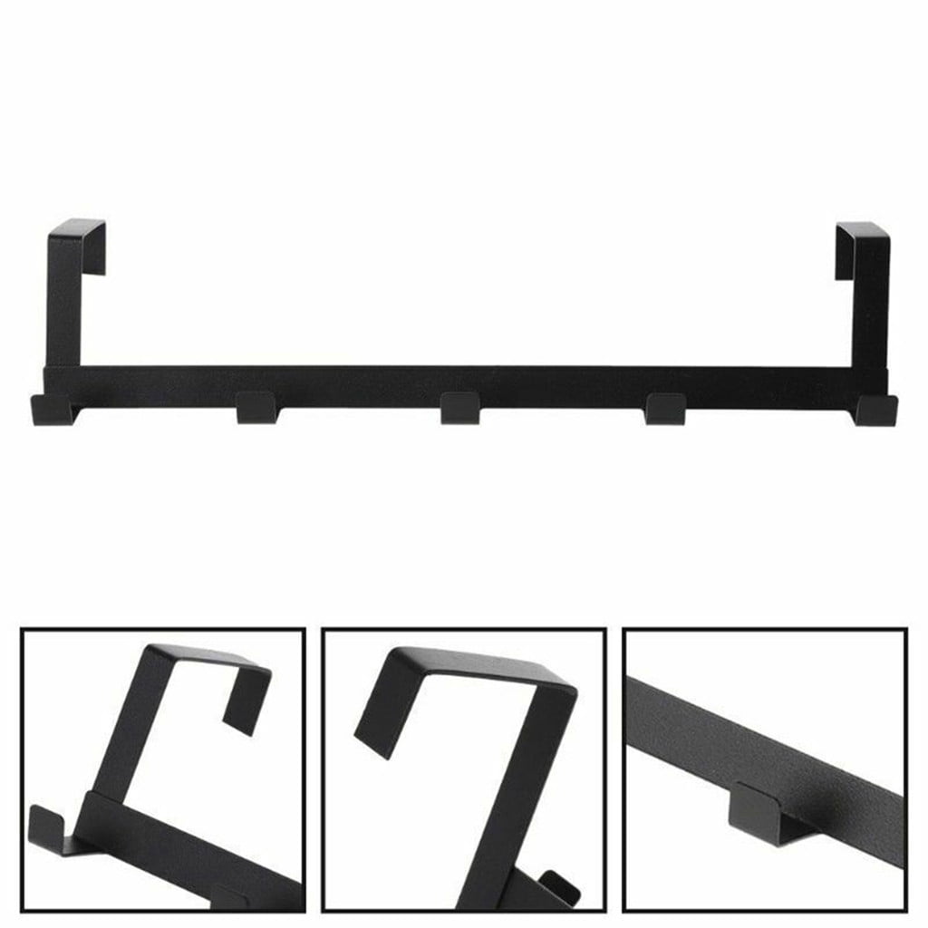 Lingouzi Over The Door Towel Rack with 5 Hooks, Heavy-Duty Metal Organizer for Bathroom and Bedroom (Black, 1.77 in) 86zcj