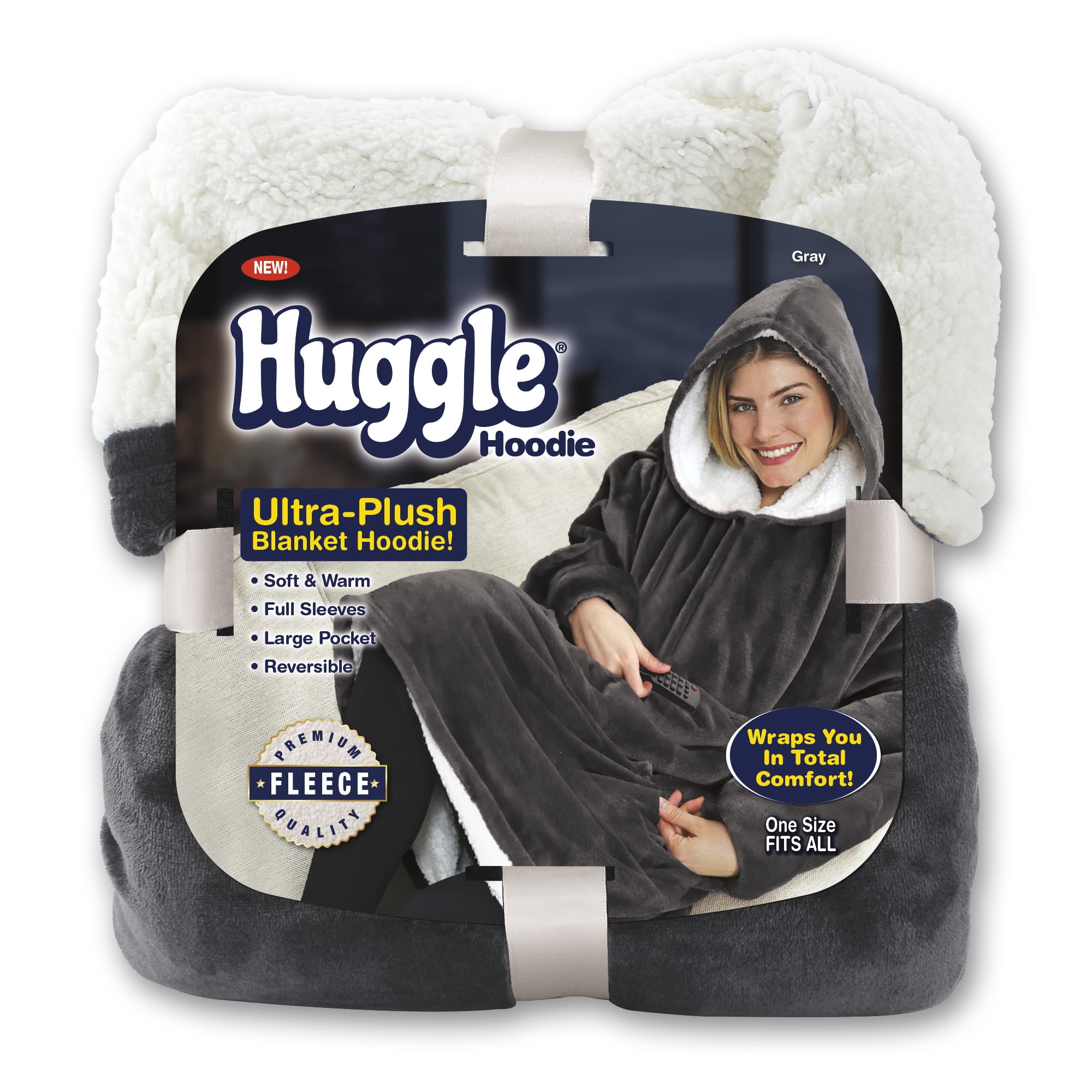 Huggle Wearable Blanket Hoodie, Ultra Plush Oversized Fleece Sweatshirt (Grey, One Size) fu7d0