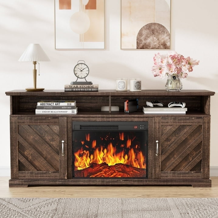 CHITOOMA Electric Fireplace TV Stand for 65 70 75 inch TVs, Farmhouse Entertainment Center with 23 in Fireplace (Vintage Brown, 61.81 x 27.95 x 14.17 in) xx9k3 - Image 8